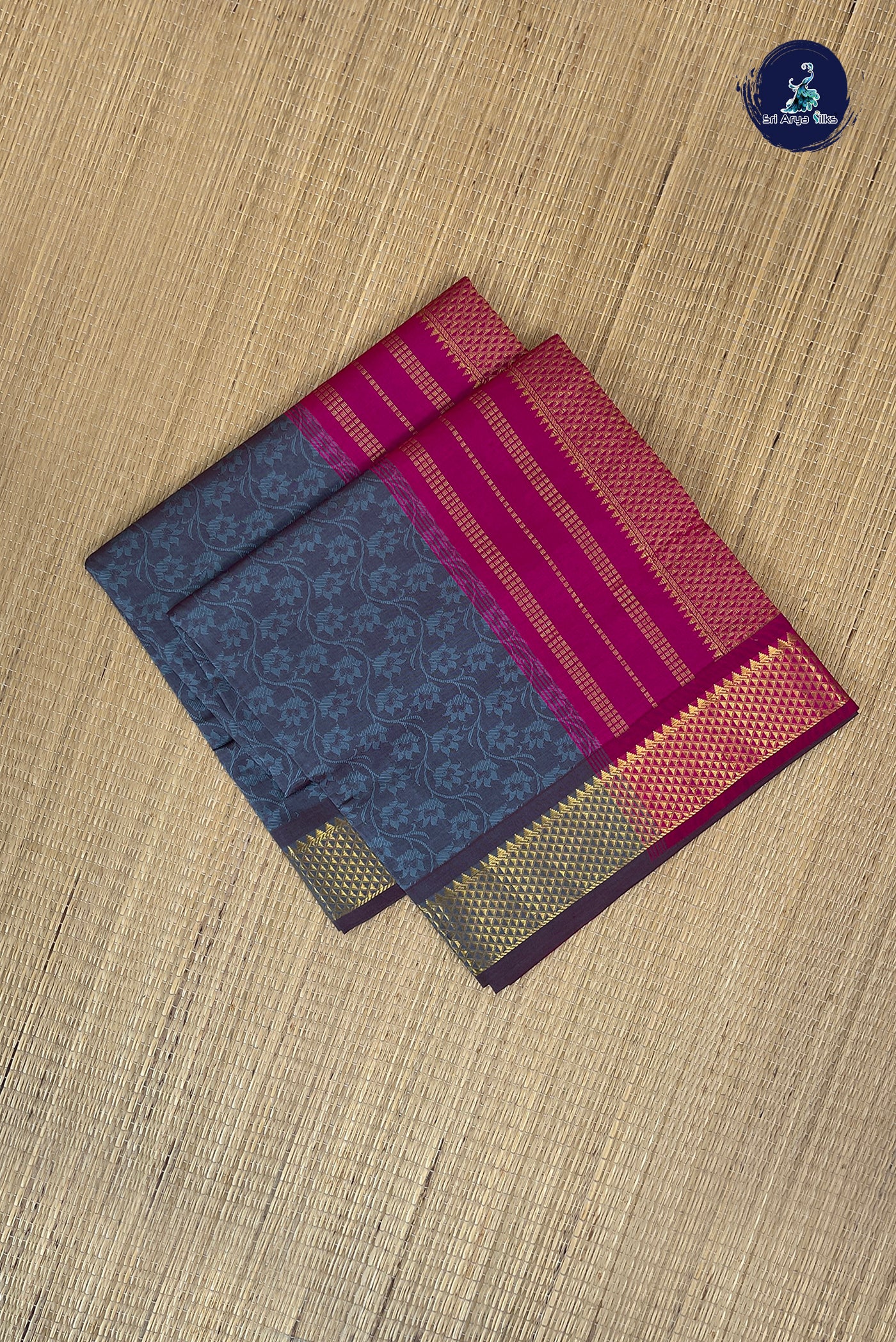 Dual Tone Grey Half Pure Silk Cotton Saree With Embossed Pattern