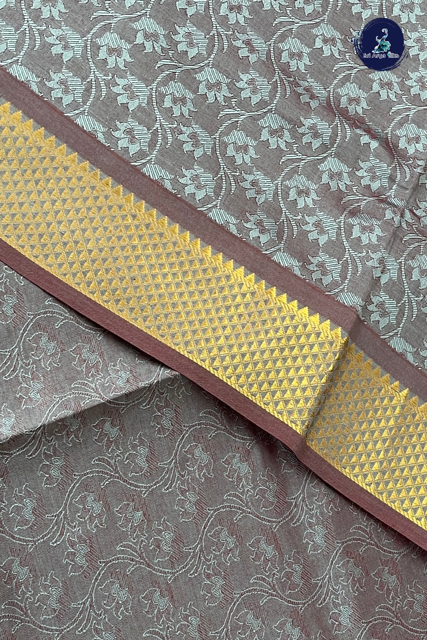 Dual Tone Grey Half Pure Silk Cotton Saree With Embossed Pattern