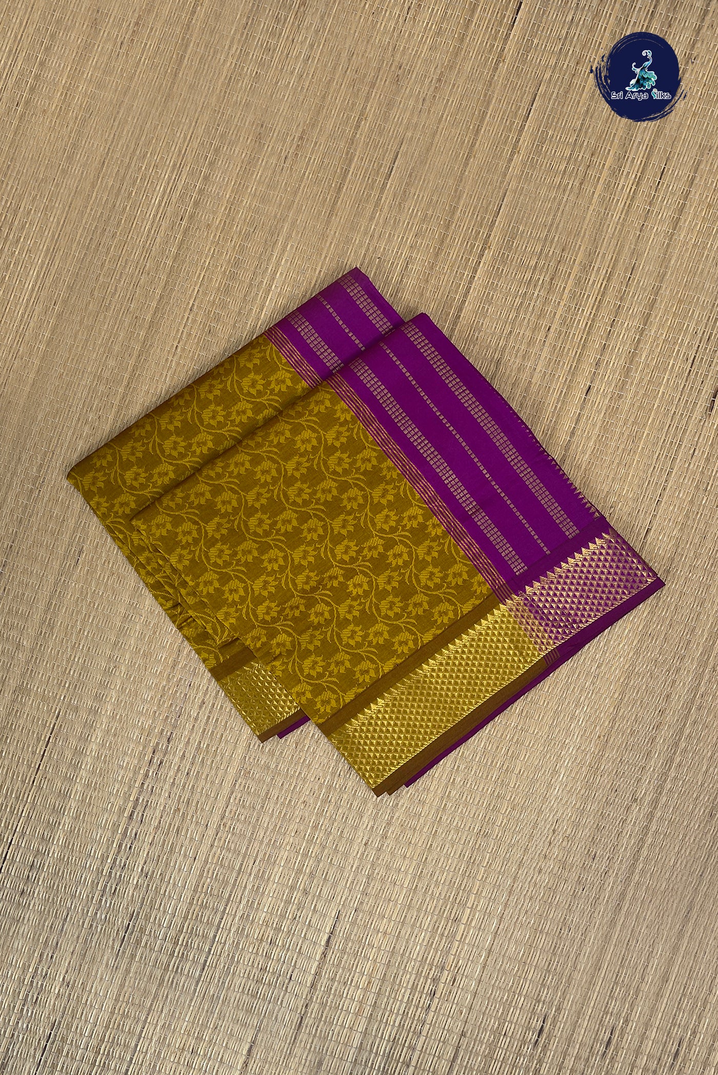 Mustard Yellow Half Pure Silk Cotton Saree With Embossed Pattern