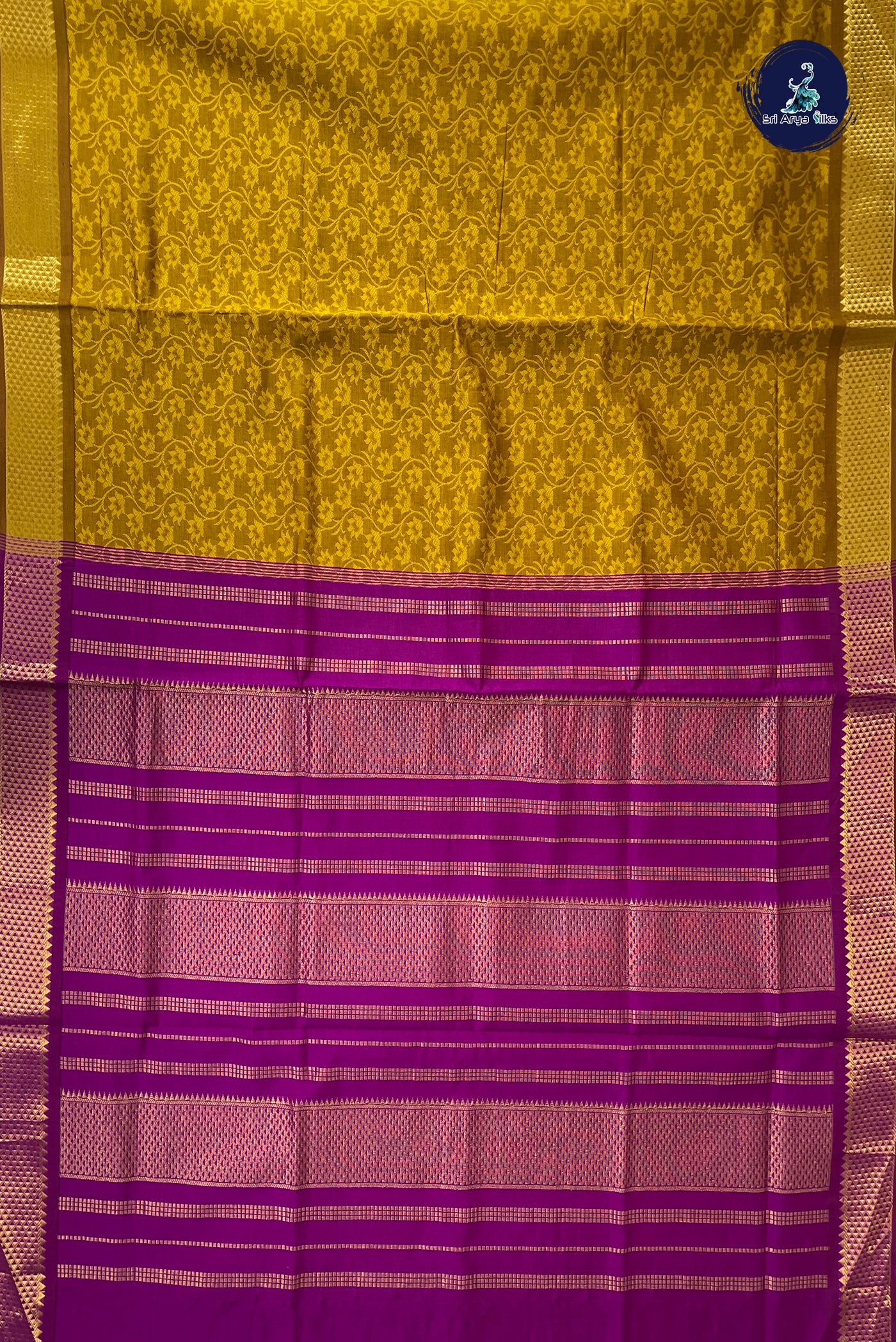 Mustard Yellow Half Pure Silk Cotton Saree With Embossed Pattern
