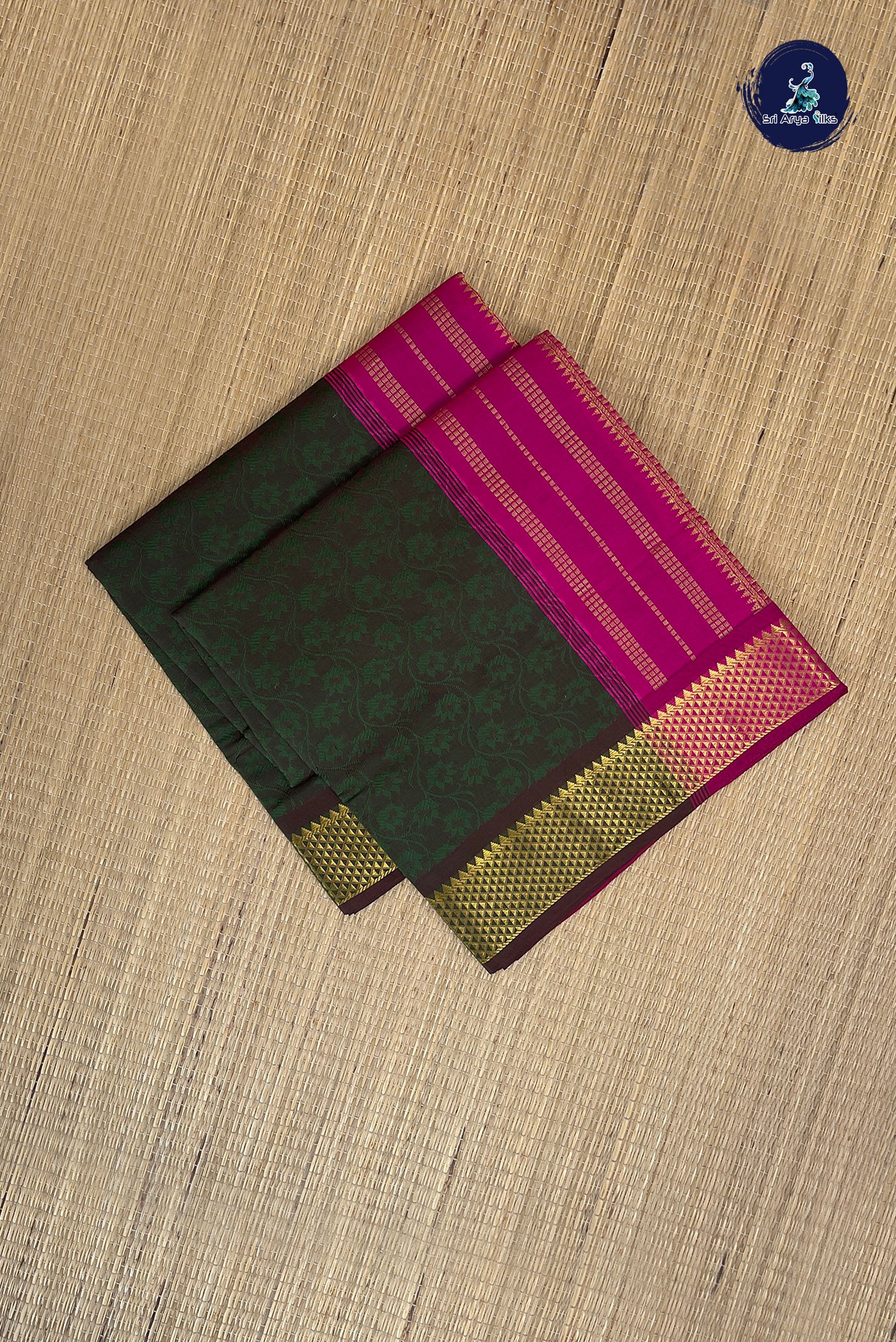 Dual Tone Green Half Pure Silk Cotton Saree With Embossed Pattern
