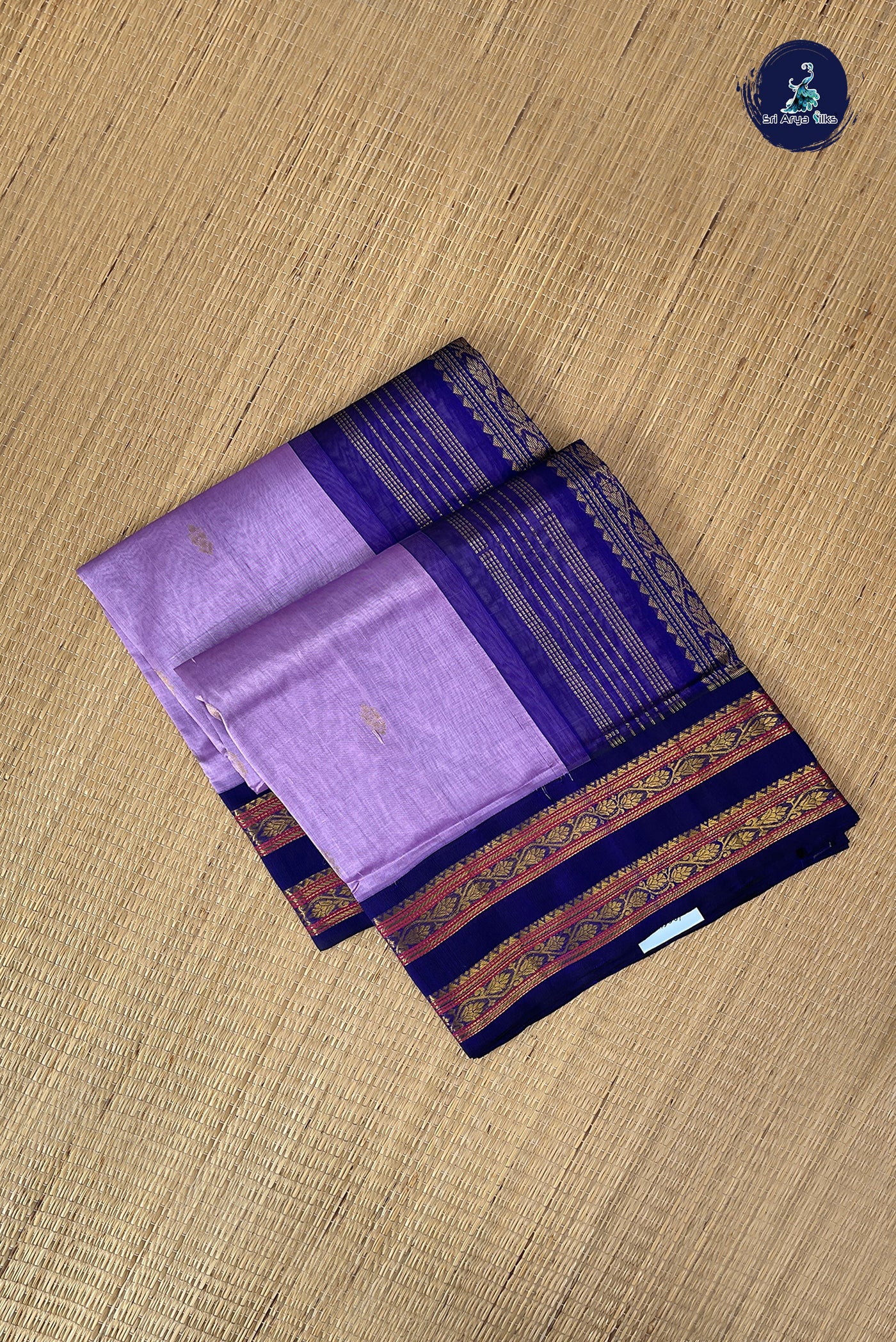 Lavender Korvai Silk Cotton Saree With Zari Buttas Pattern