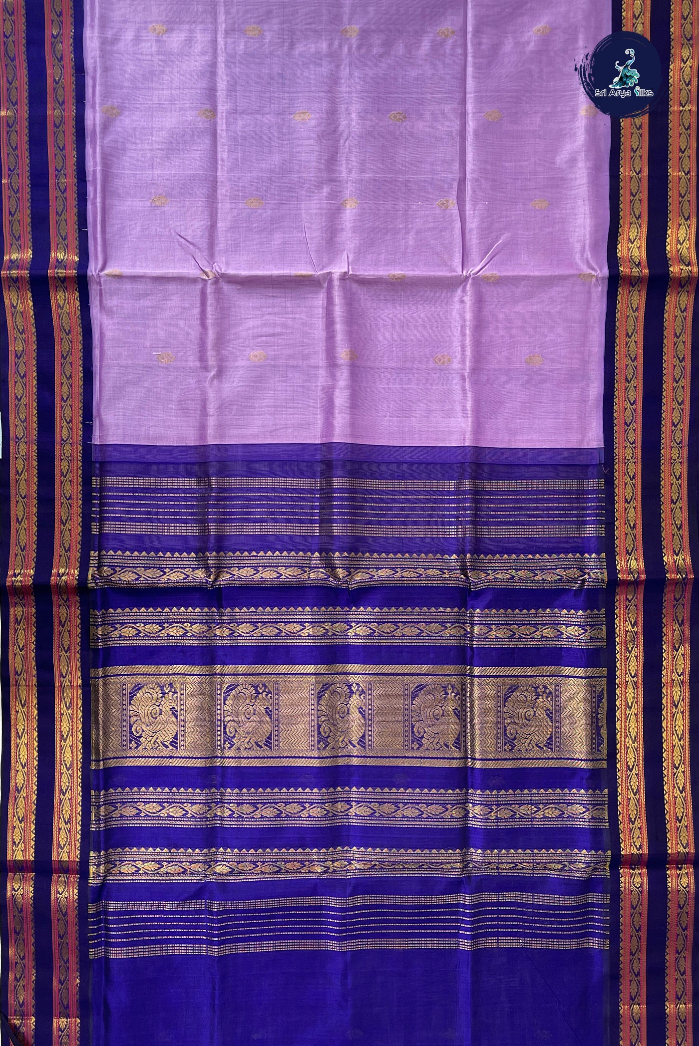 Lavender Korvai Silk Cotton Saree With Zari Buttas Pattern