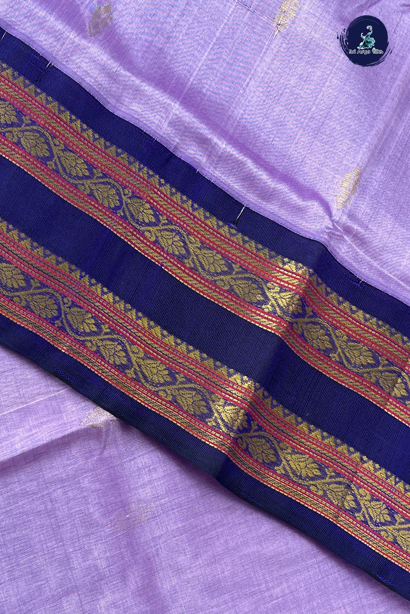 Lavender Korvai Silk Cotton Saree With Zari Buttas Pattern