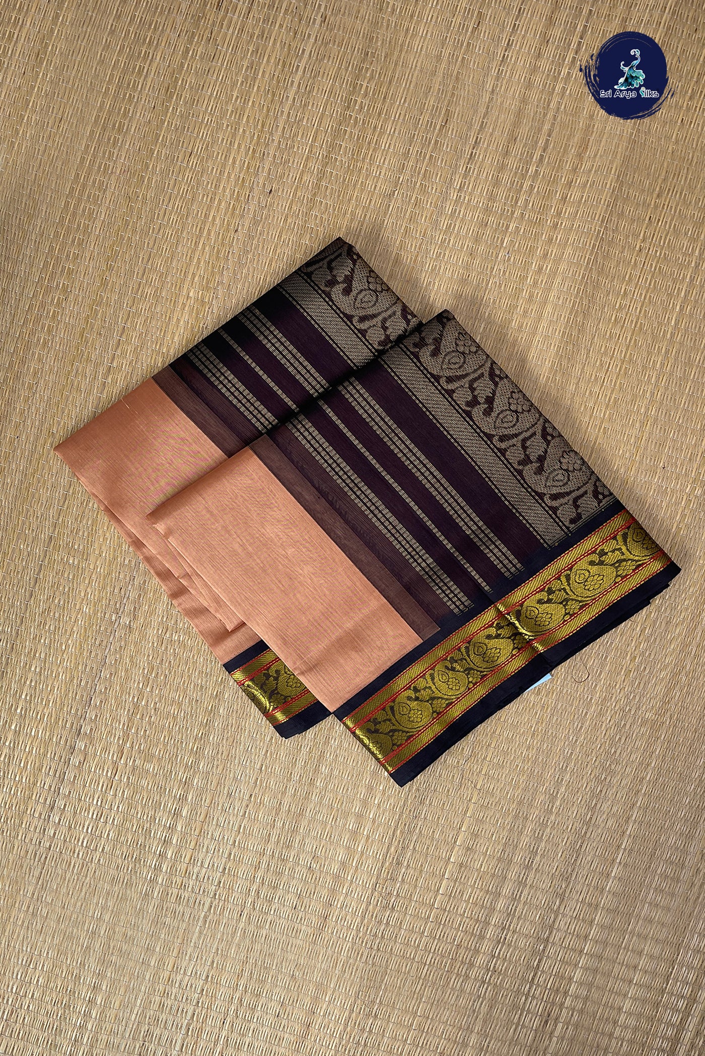 Beige Korvai Silk Cotton Saree With Plain Pattern
