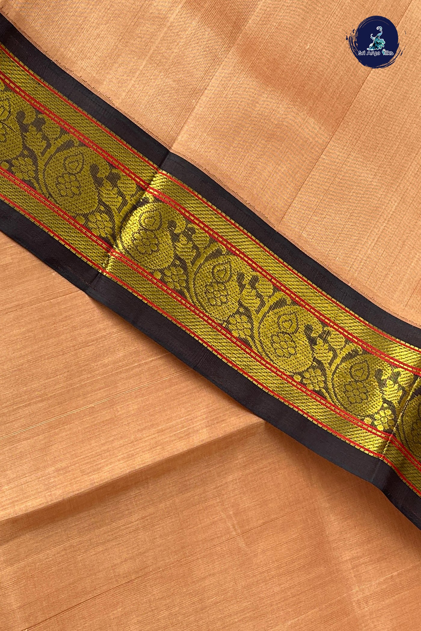Beige Korvai Silk Cotton Saree With Plain Pattern