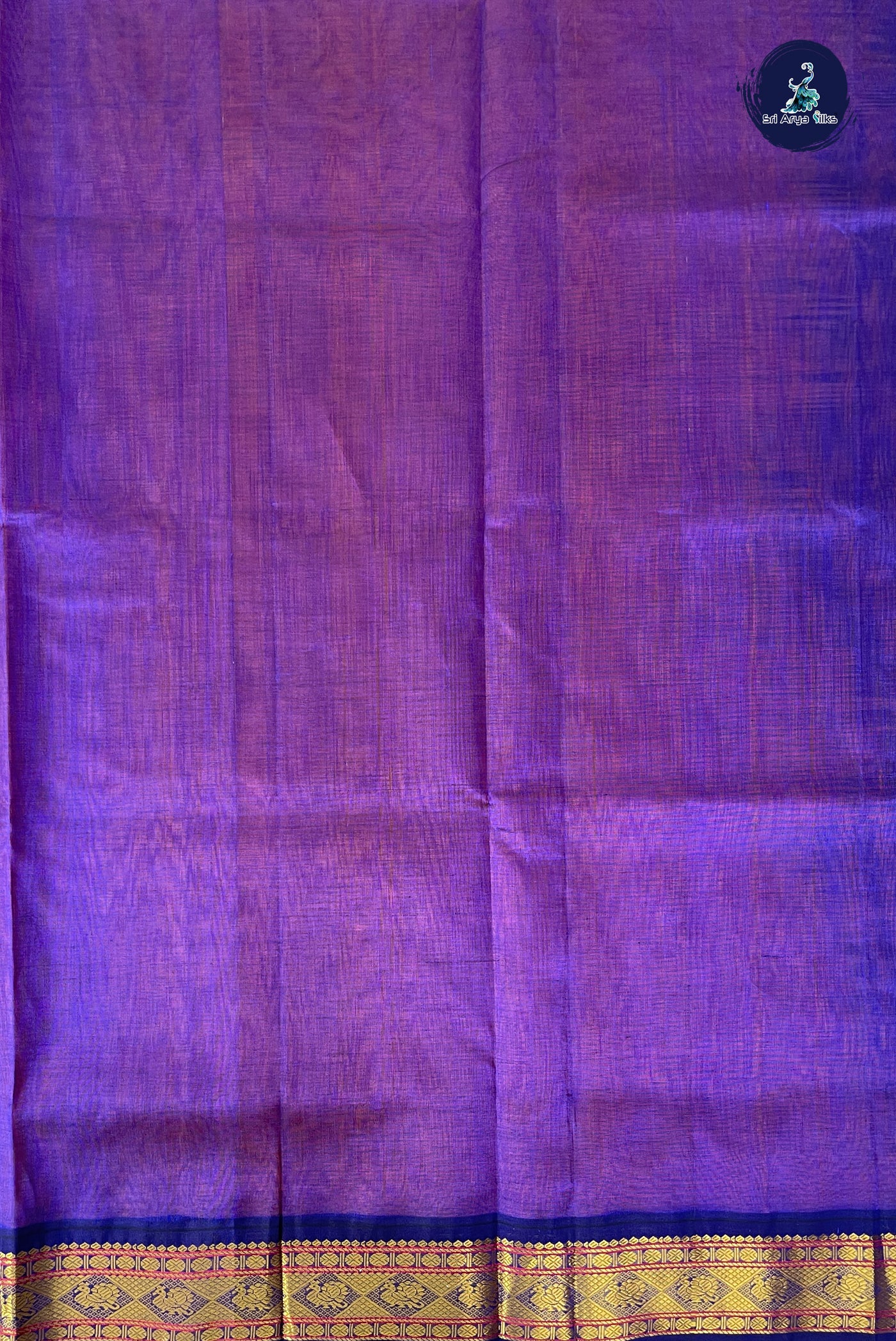 Yellowish Orange Korvai Silk Cotton Saree With Plain Pattern