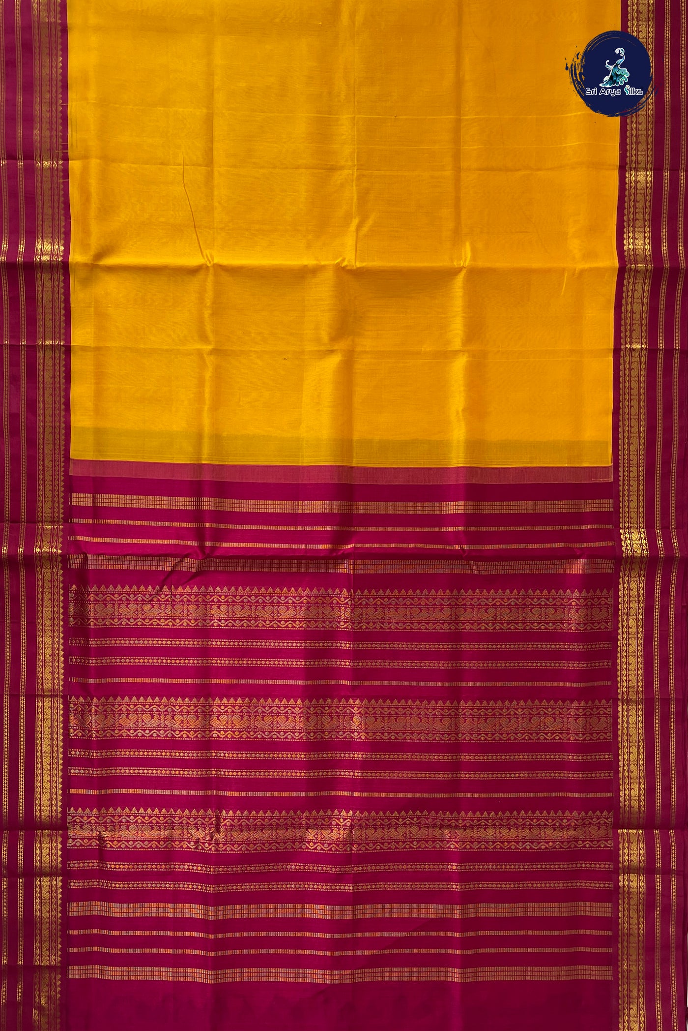 Mango Yellow Korvai Silk Cotton Saree With Plain Pattern