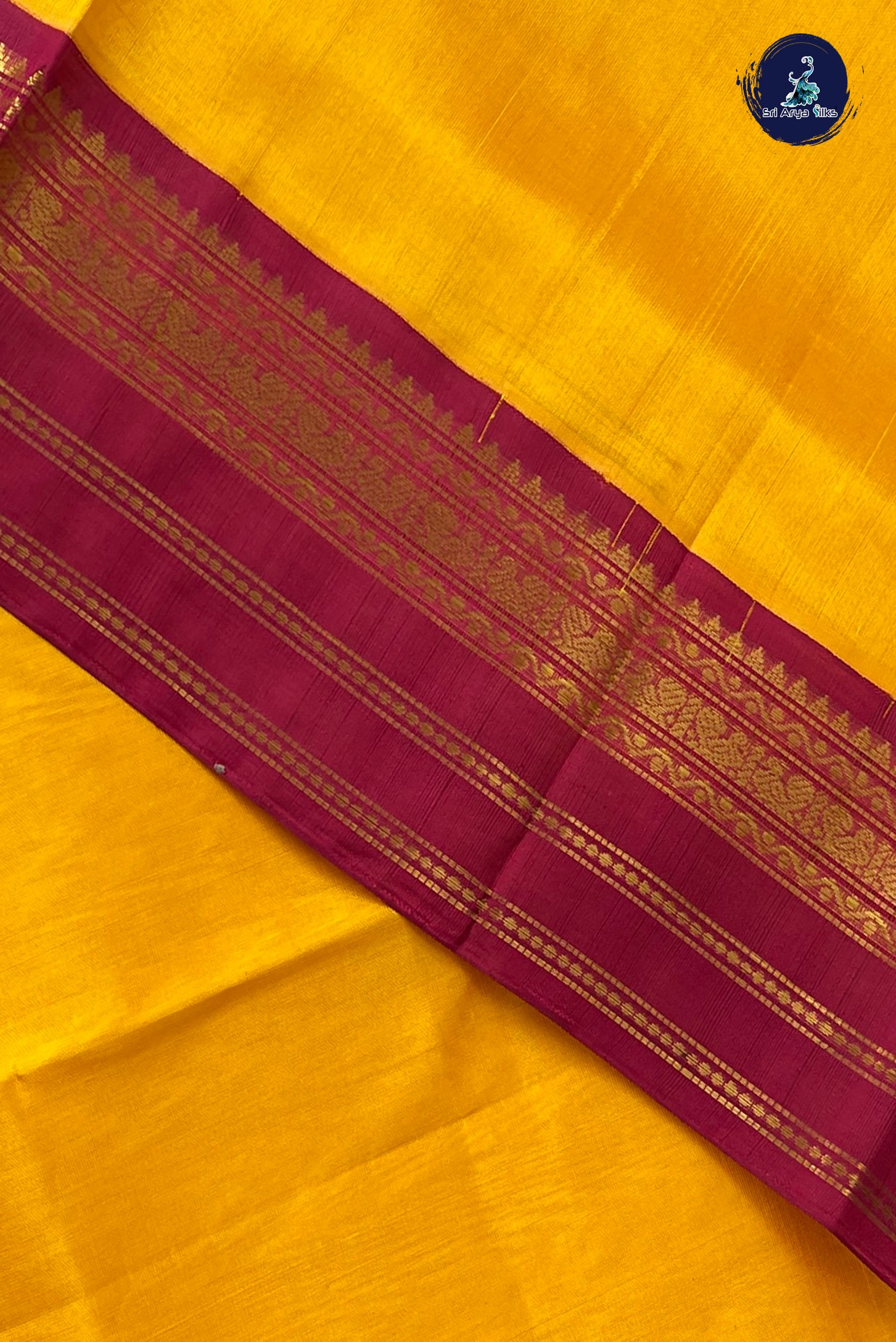 Mango Yellow Korvai Silk Cotton Saree With Plain Pattern