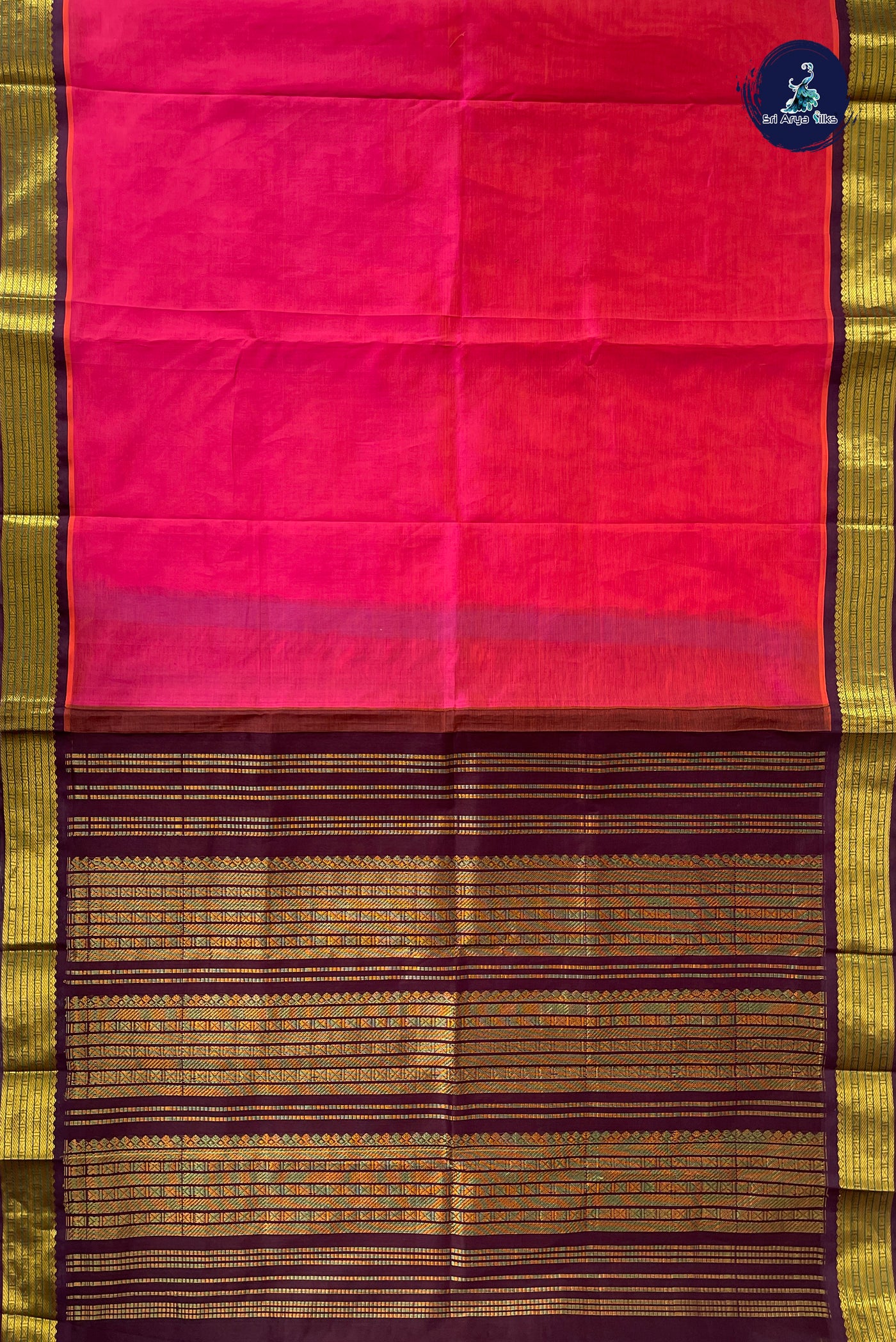 Dual Tone Pink Korvai Silk Cotton Saree With Plain Pattern