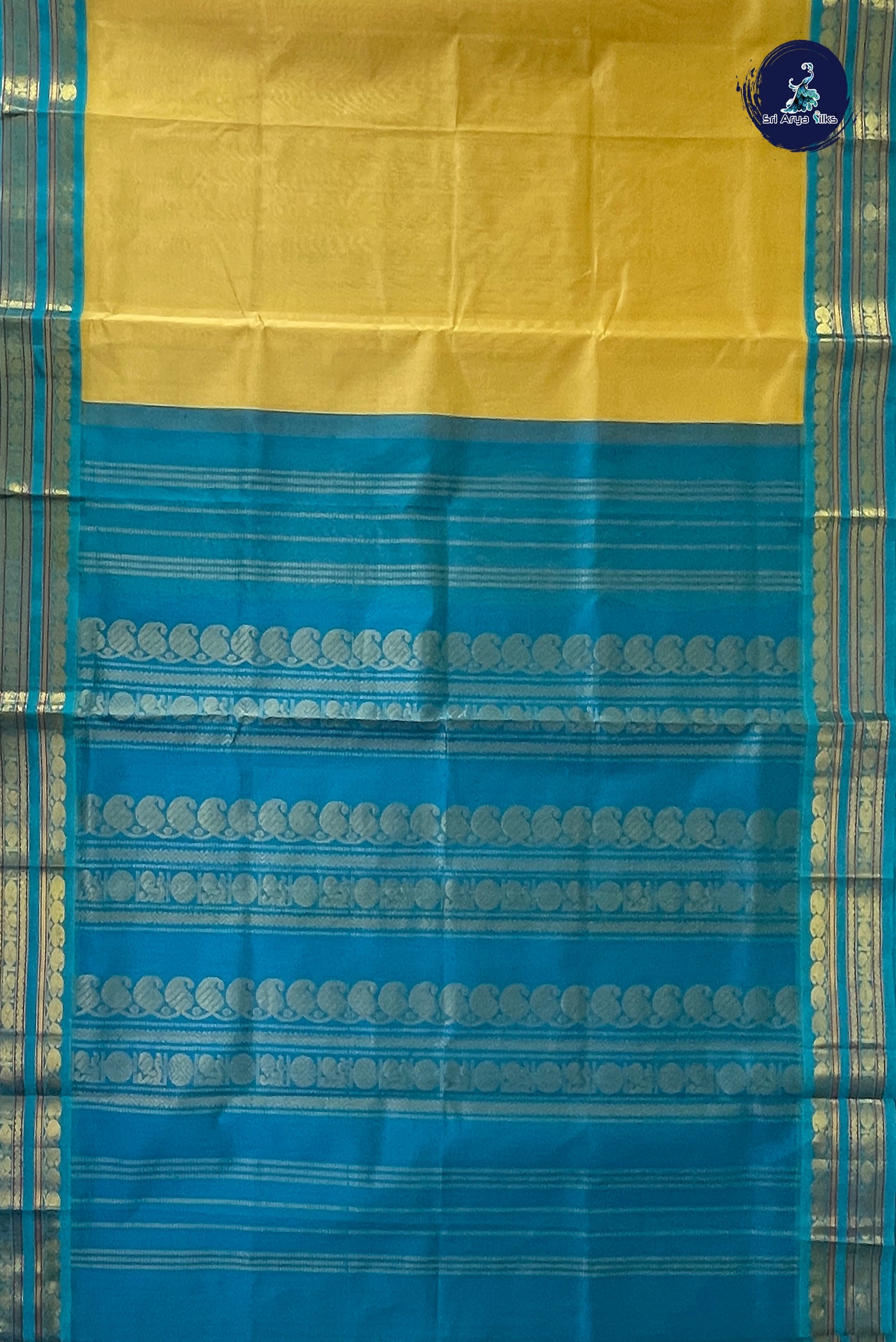 Creamish Yellow Korvai Silk Cotton Saree With Plain Pattern