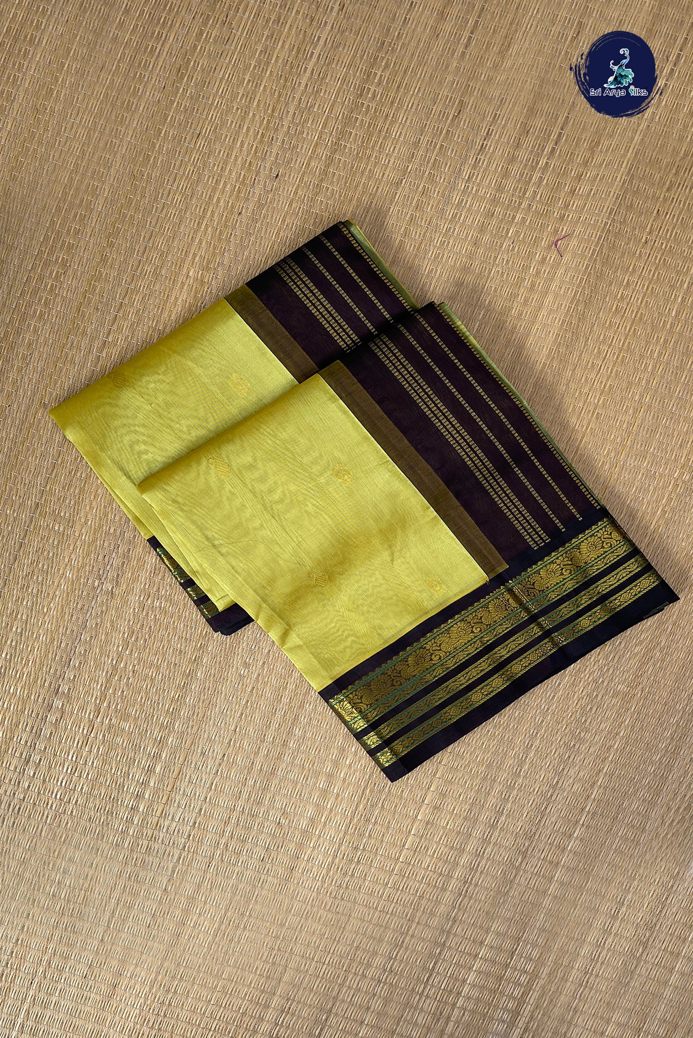 Lime Green Korvai Silk Cotton Saree With Zari Buttas Pattern