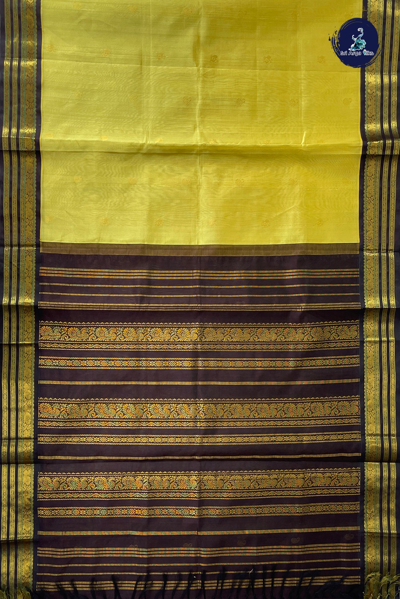 Lime Green Korvai Silk Cotton Saree With Zari Buttas Pattern