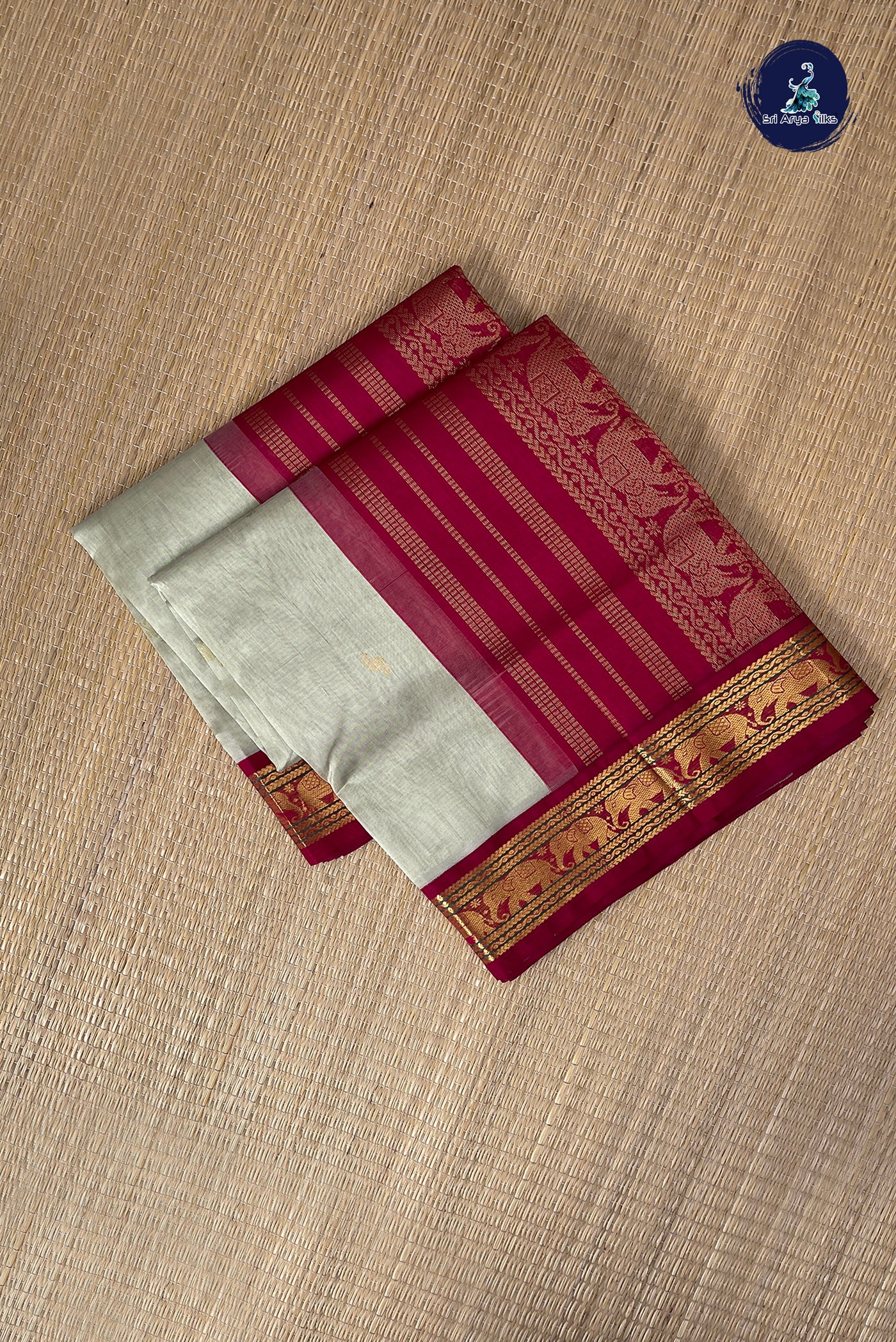 Elaichi Green Korvai Silk Cotton Saree With Zari Buttas Pattern