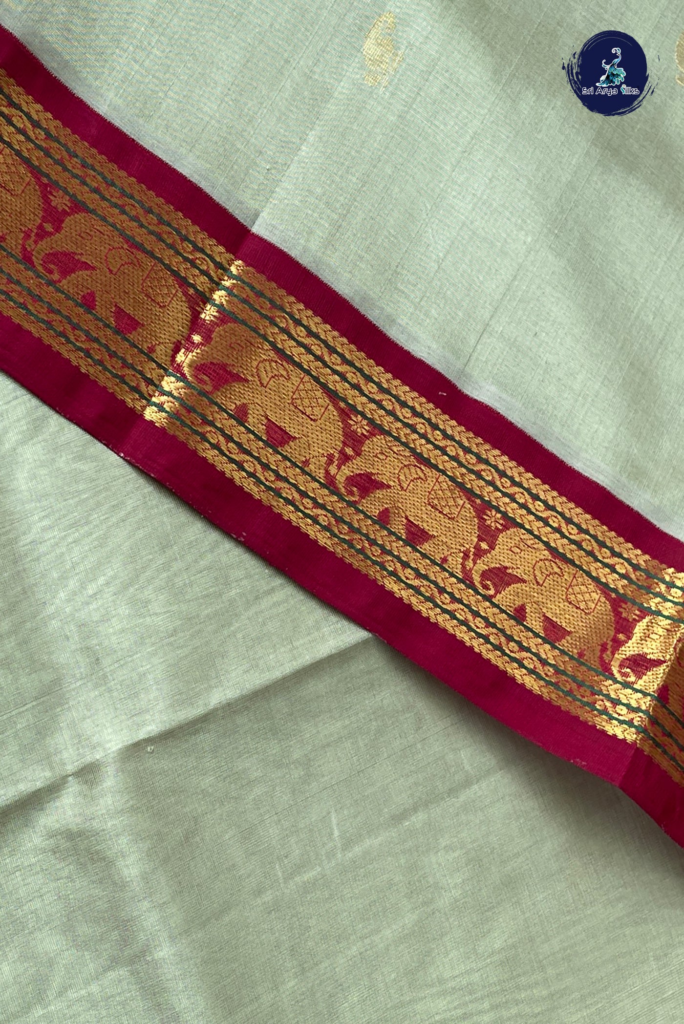 Elaichi Green Korvai Silk Cotton Saree With Zari Buttas Pattern