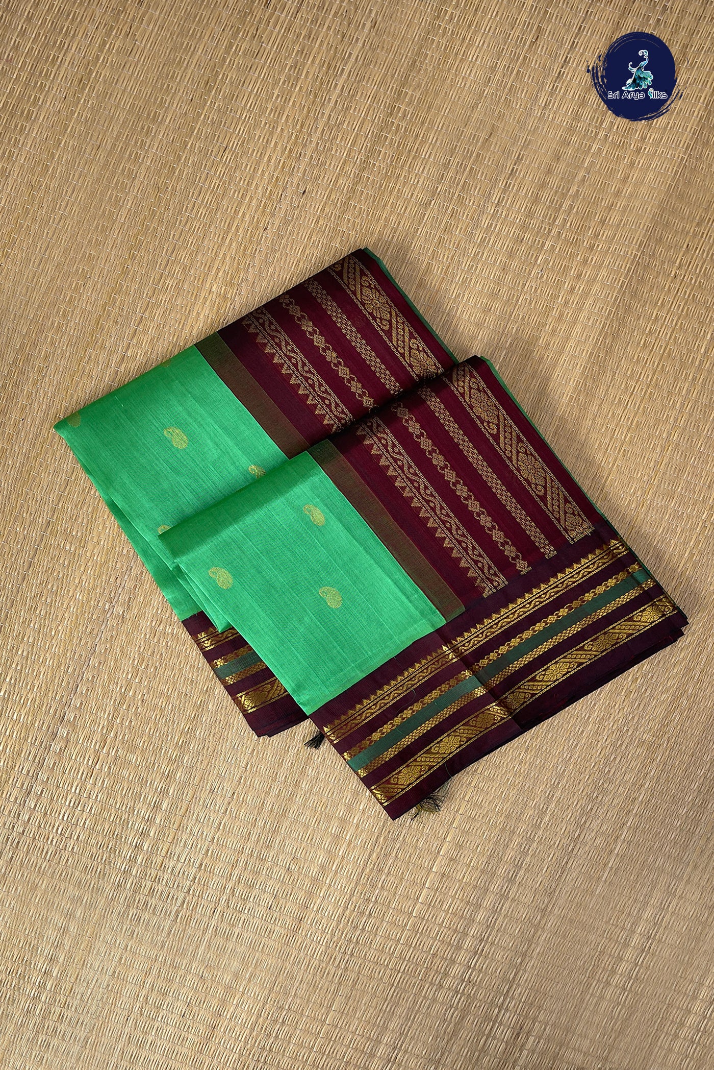 Light Green Korvai Silk Cotton Saree With Zari Buttas Pattern