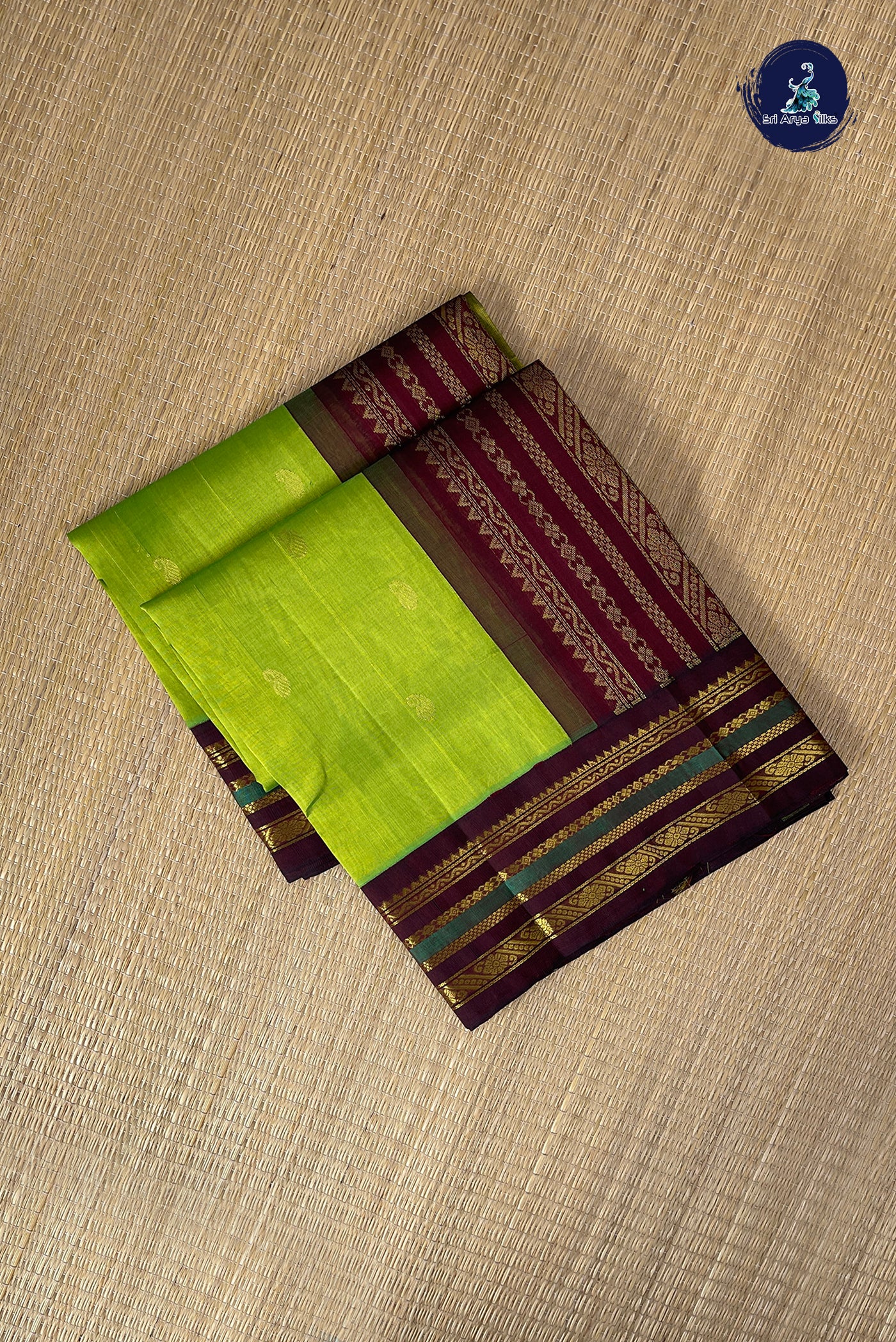 Flurocent Green Korvai Silk Cotton Saree With Zari Buttas Pattern