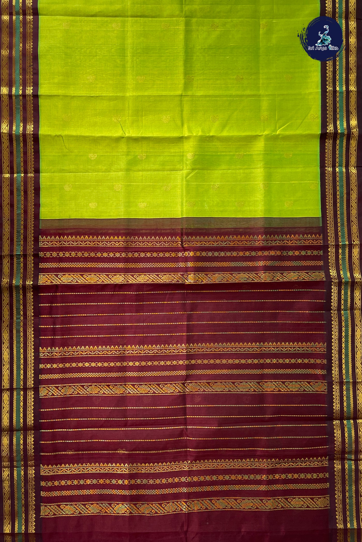 Flurocent Green Korvai Silk Cotton Saree With Zari Buttas Pattern