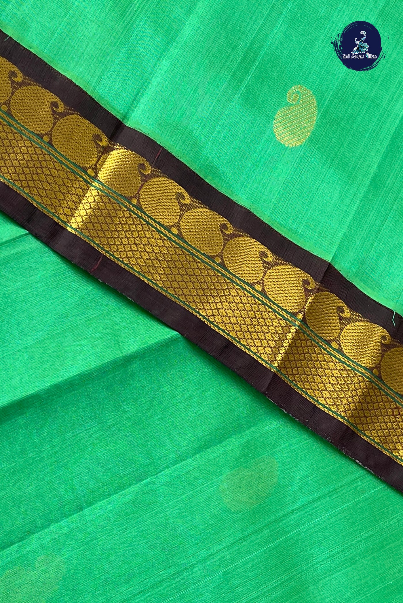 Green Korvai Silk Cotton Saree With Zari Buttas Pattern