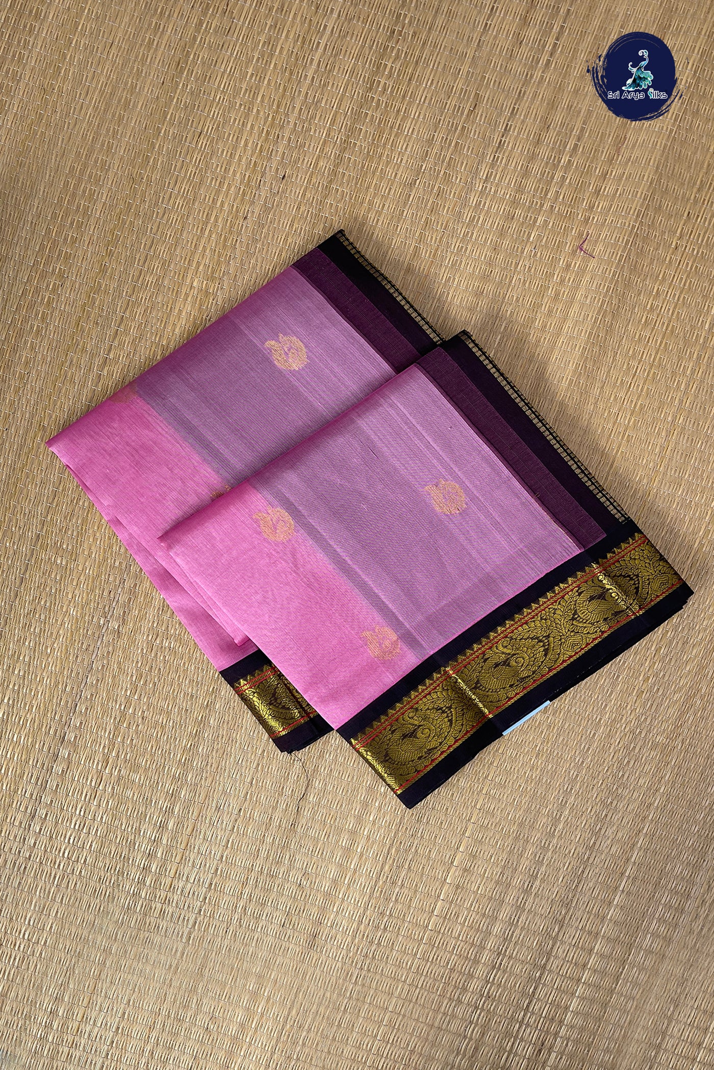 Light Pink Korvai Silk Cotton Saree With Zari Buttas Pattern