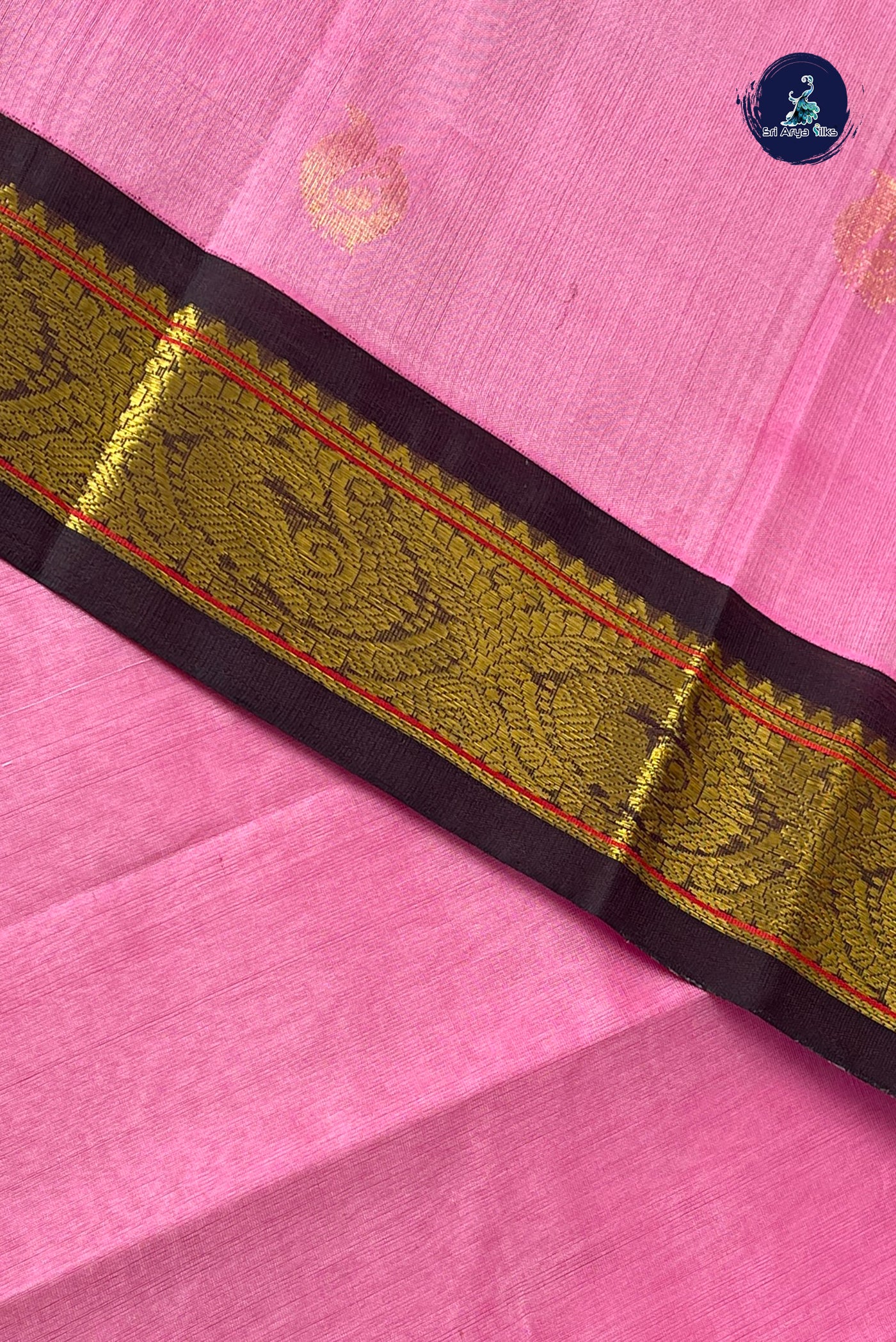 Light Pink Korvai Silk Cotton Saree With Zari Buttas Pattern