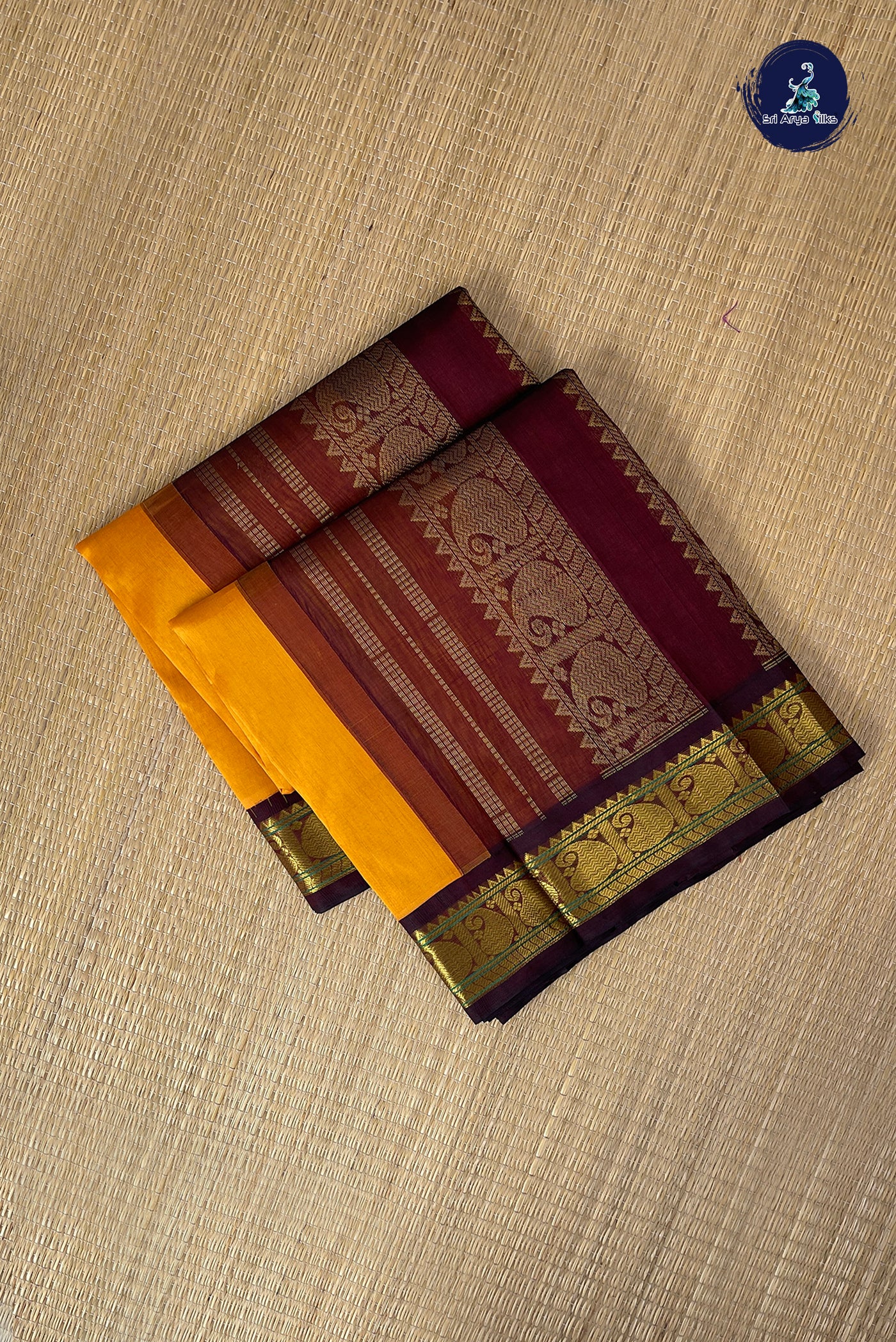 Yellow Korvai Silk Cotton Saree With Zari Buttas Pattern