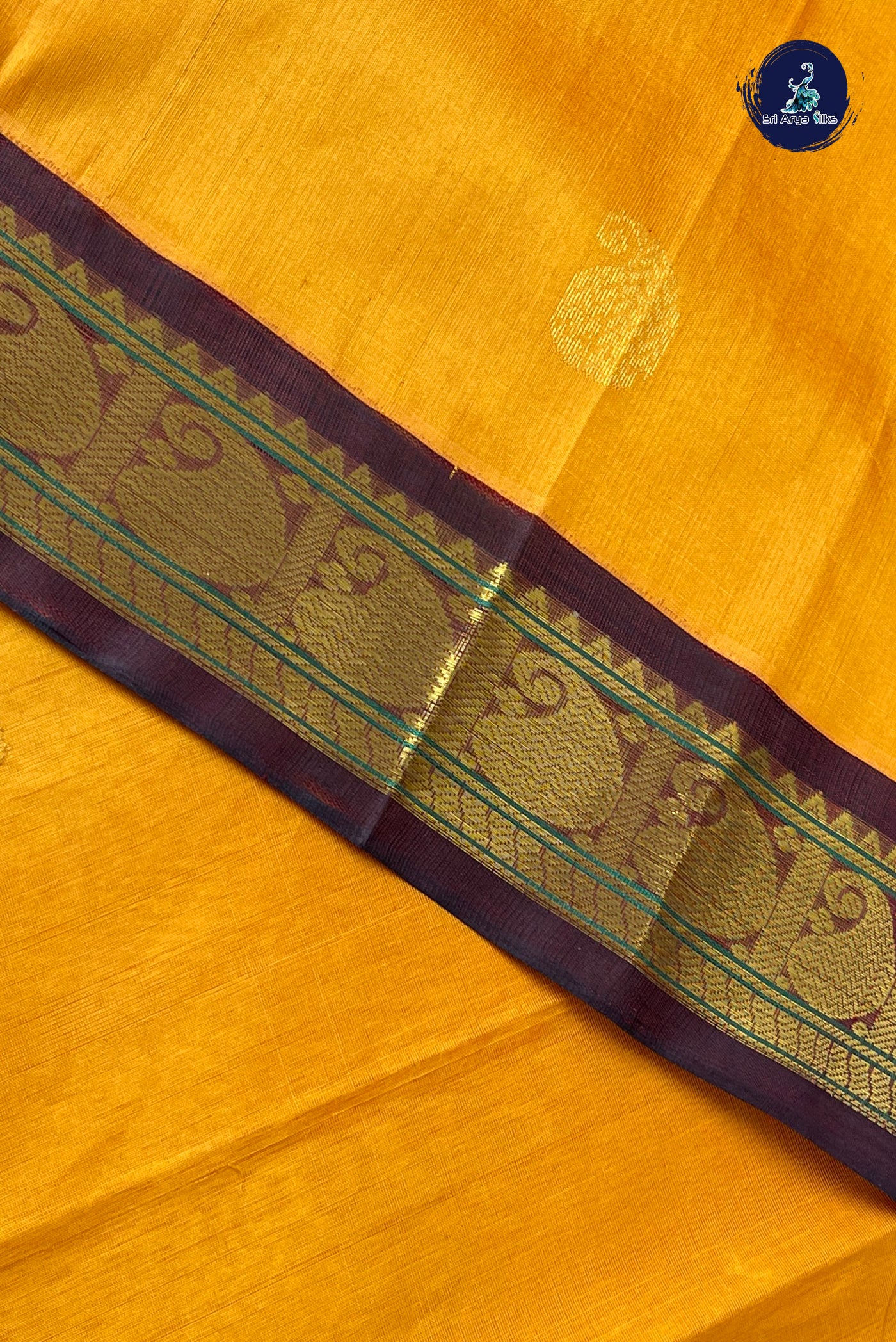 Yellow Korvai Silk Cotton Saree With Zari Buttas Pattern