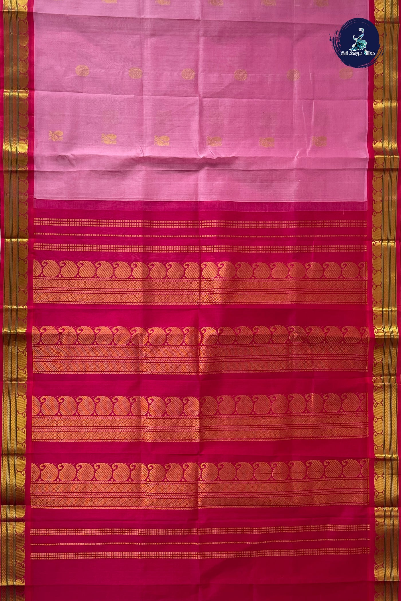 Light Pink Korvai Silk Cotton Saree With Zari Buttas Pattern