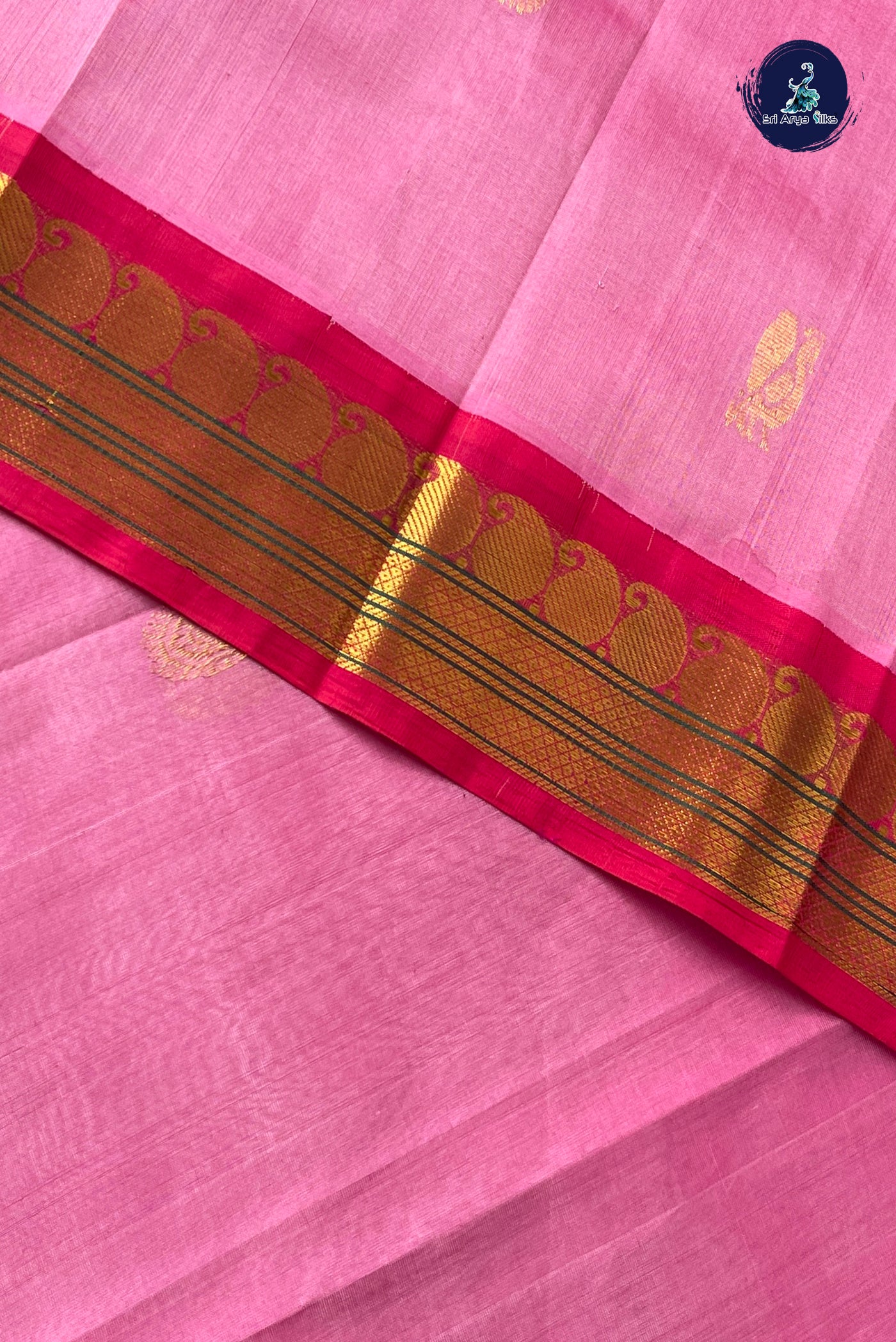 Light Pink Korvai Silk Cotton Saree With Zari Buttas Pattern