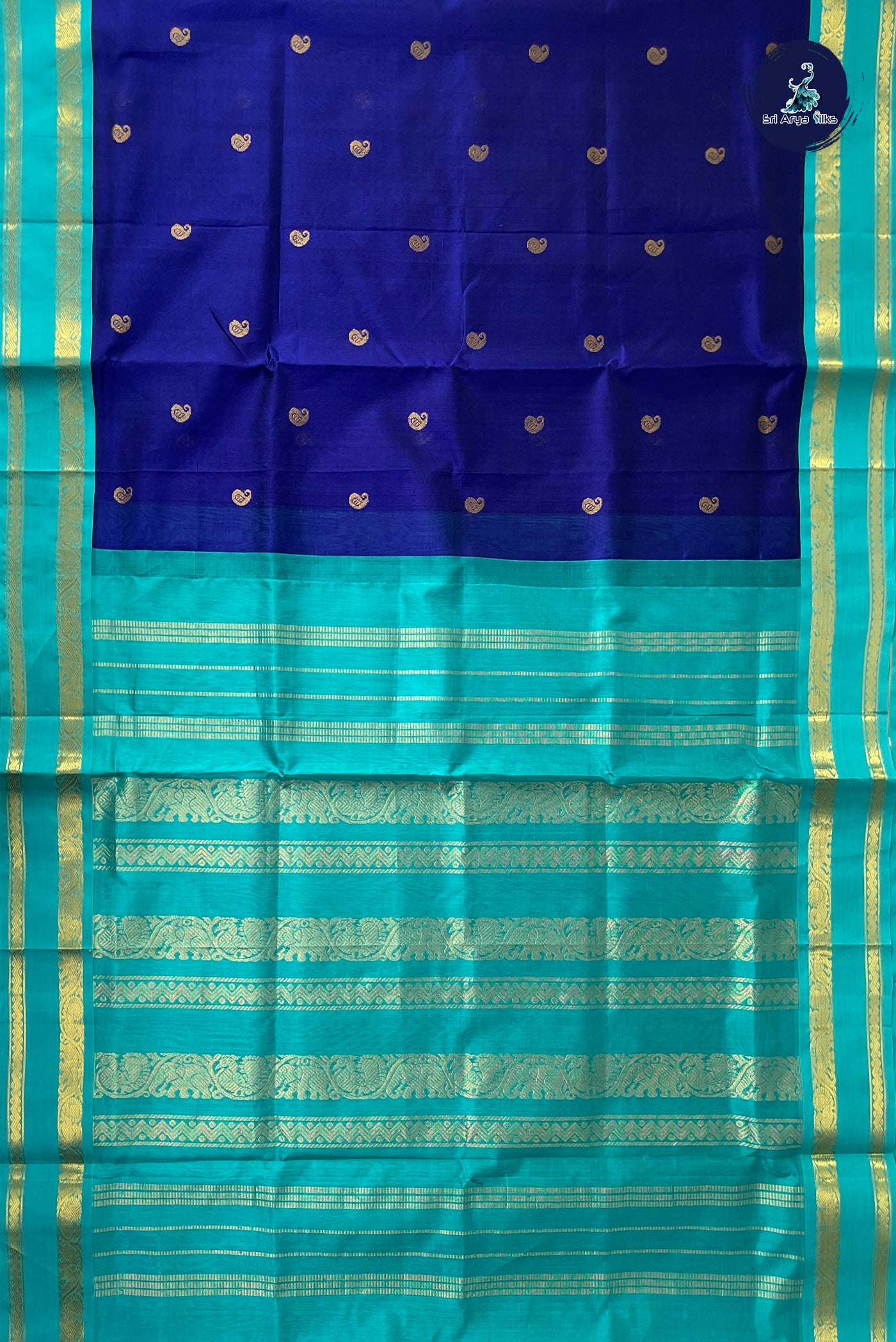 Blue Korvai Silk Cotton Saree With Zari Buttas Pattern