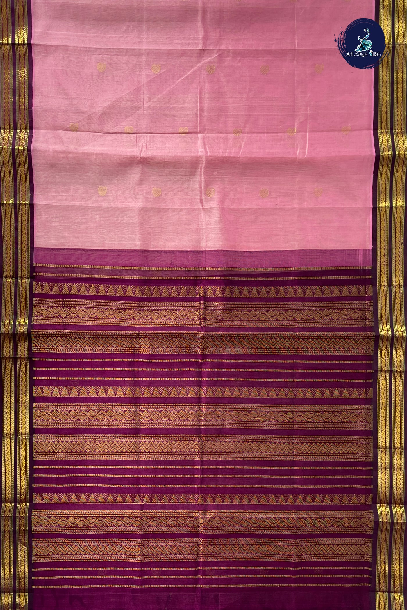 Lotus Pink Korvai Silk Cotton Saree With Zari Buttas Pattern