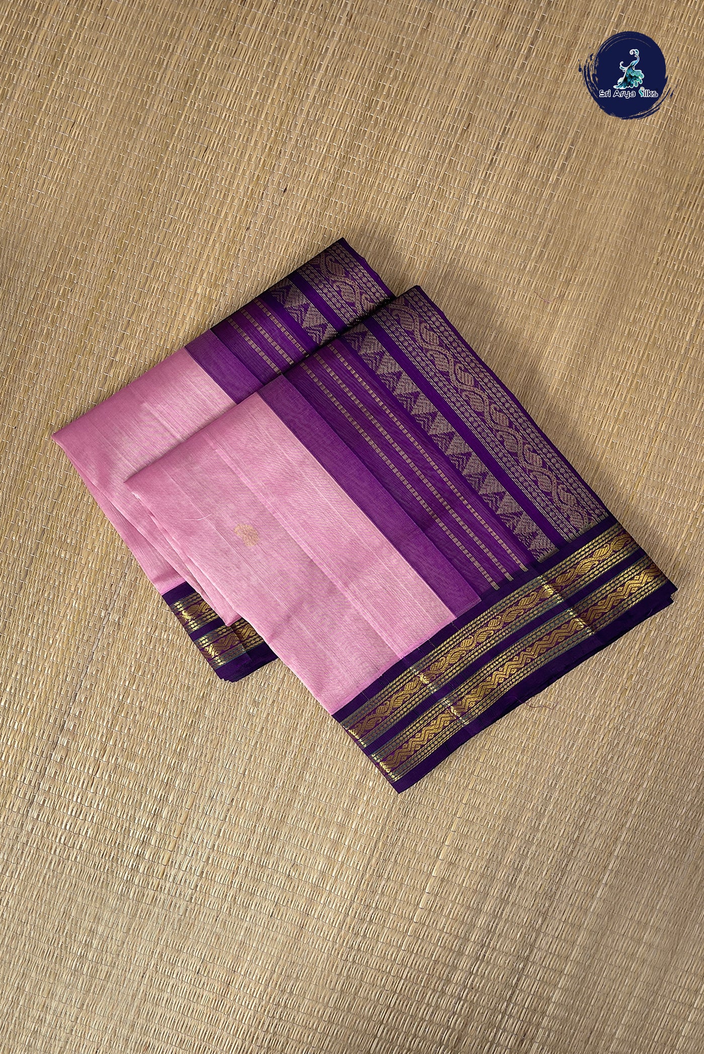Lotus Pink Korvai Silk Cotton Saree With Zari Buttas Pattern