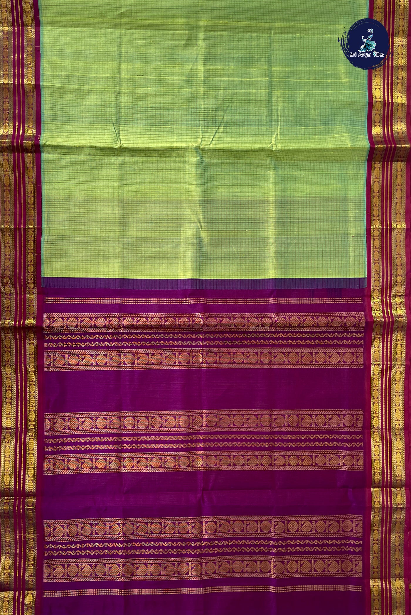 Pastel Green Checked Saree With Checked Pattern