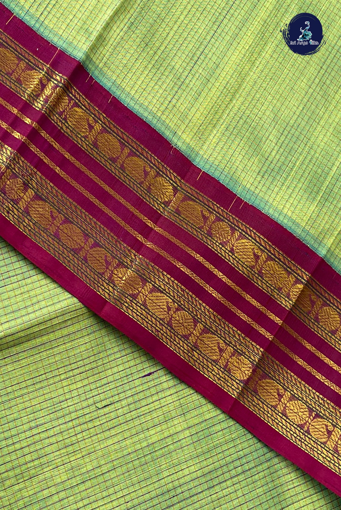 Pastel Green Checked Saree With Checked Pattern