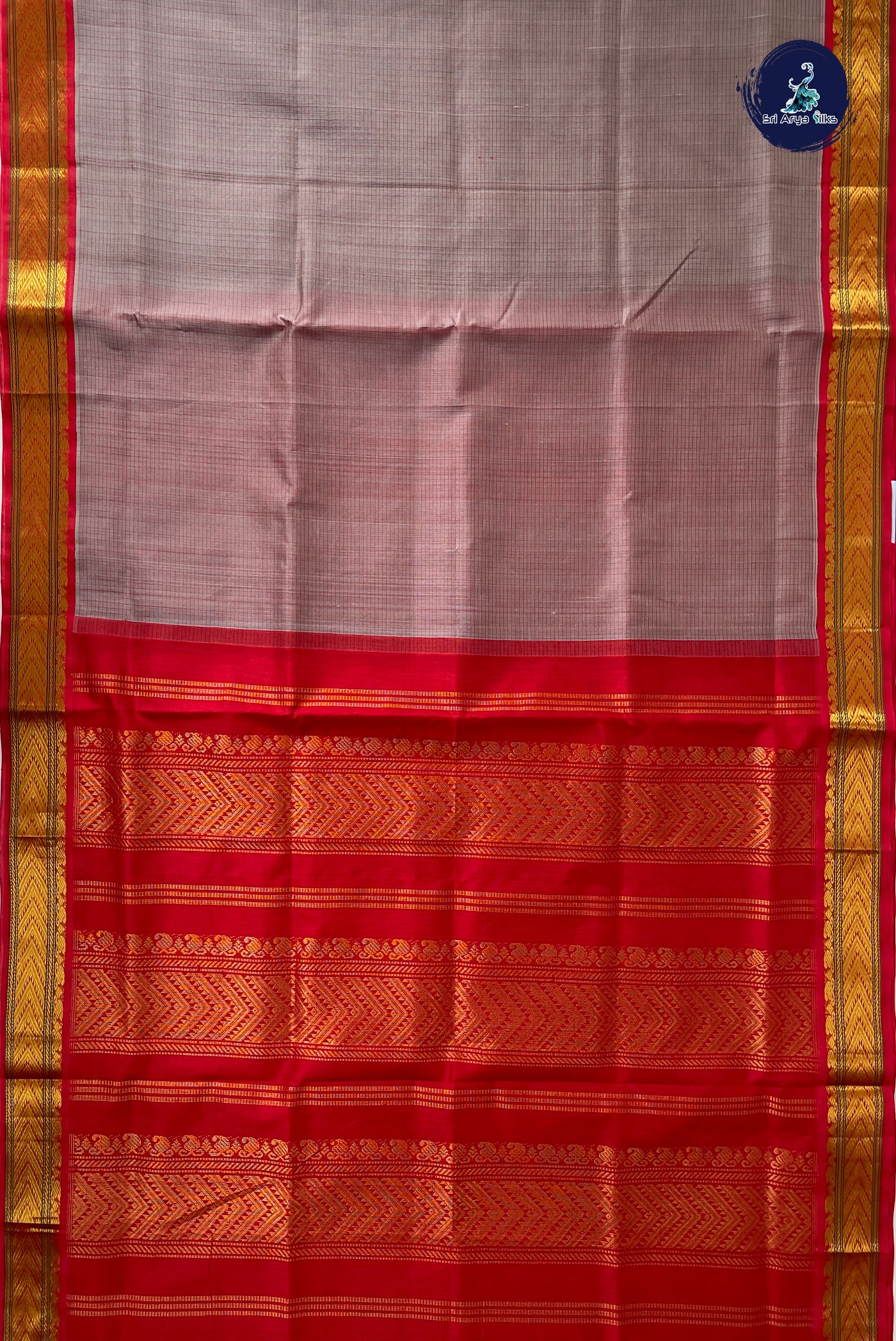 Grey Checked Saree With Checked Pattern