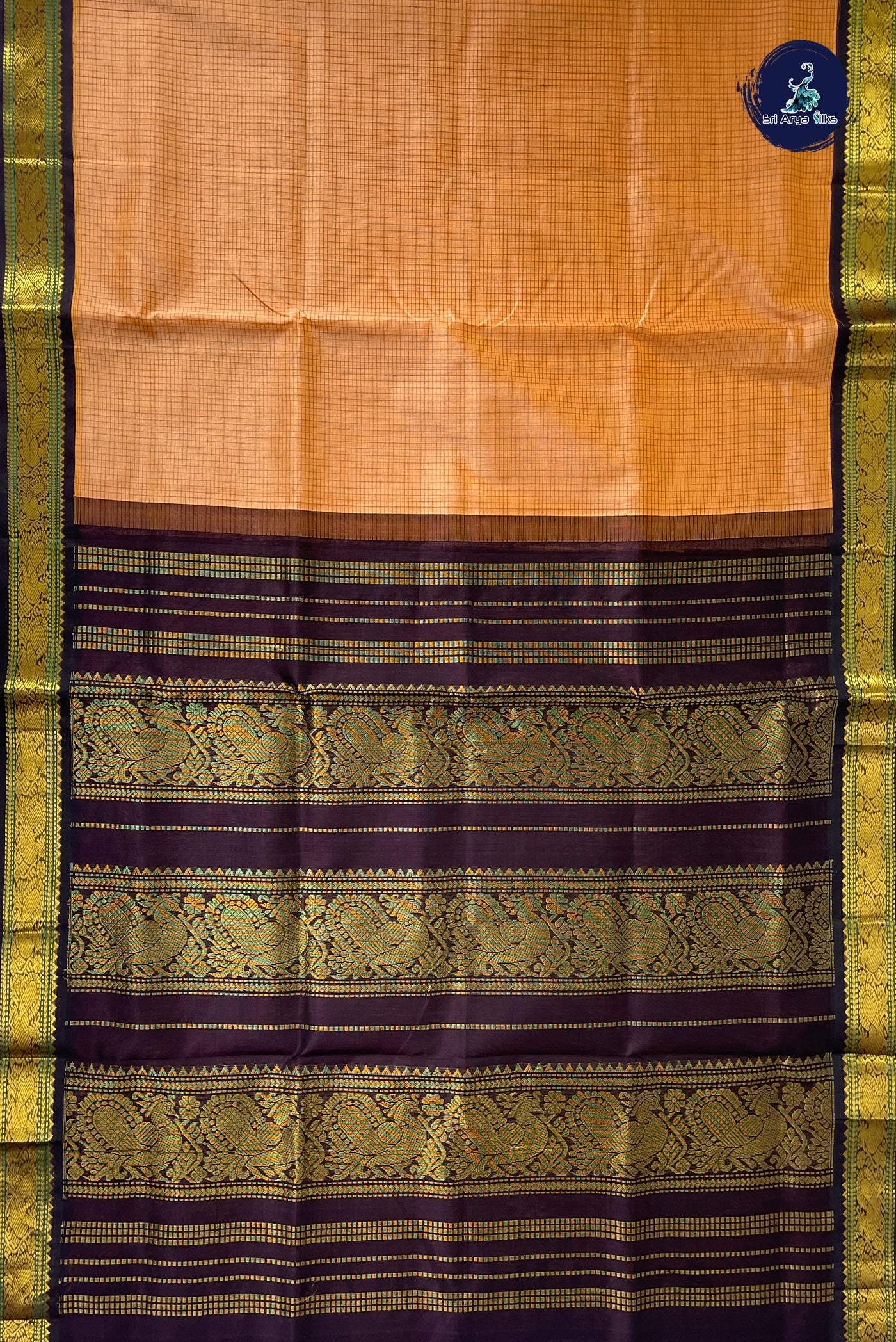 Peach Checked Saree With Checked Pattern
