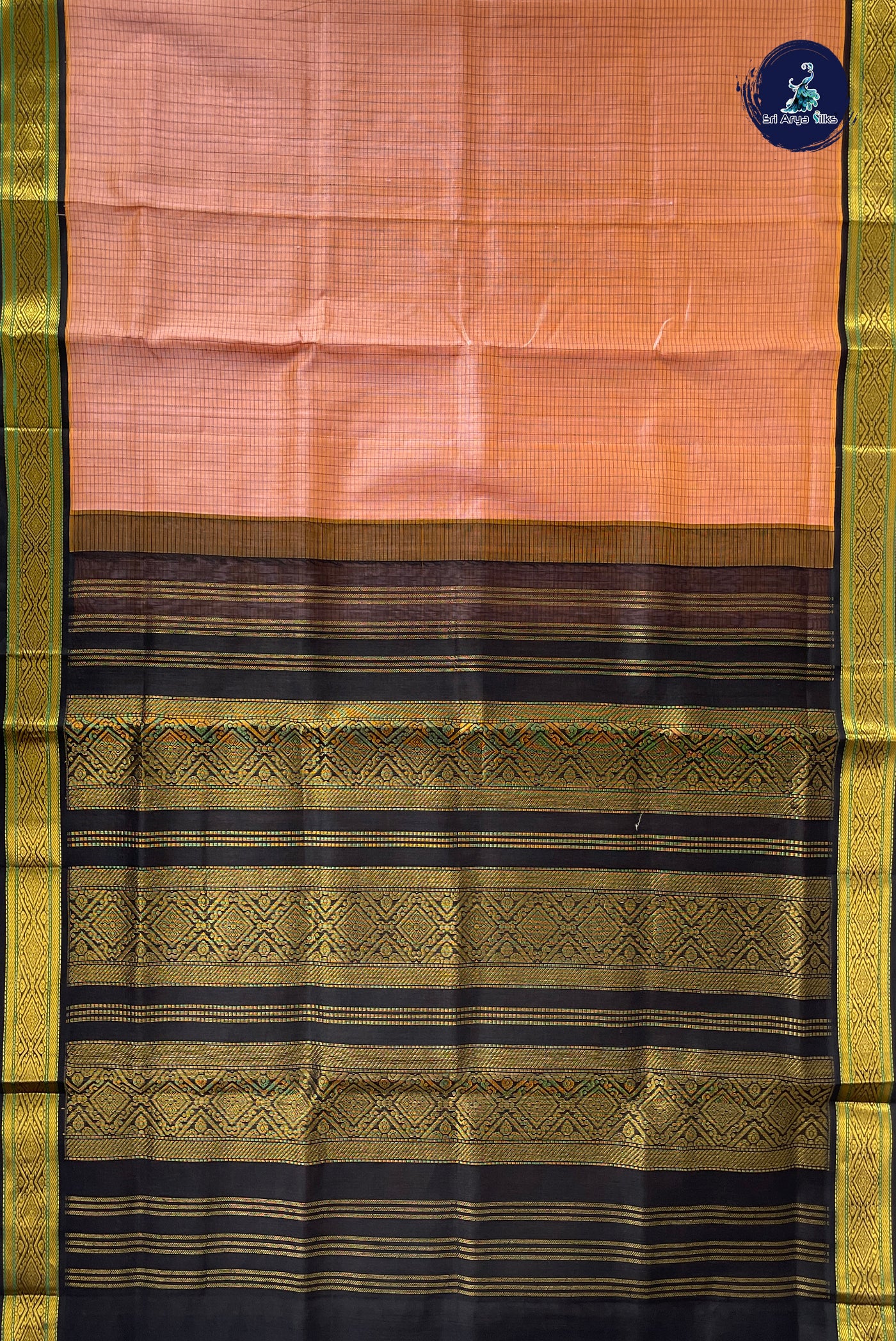 Peach Checked Saree With Checked Pattern