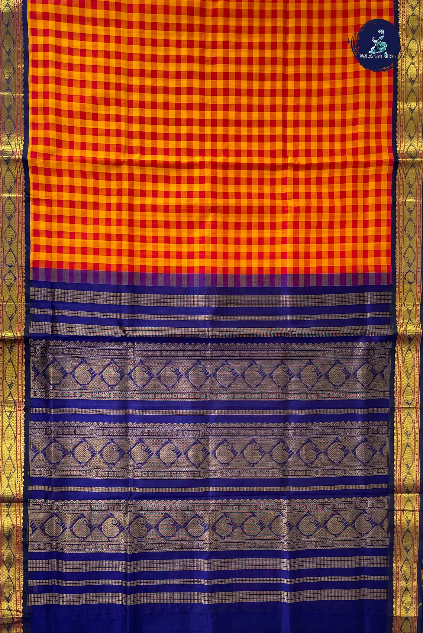 Multi Colour Checked Saree With Paalum Pazham Kattam Pattern