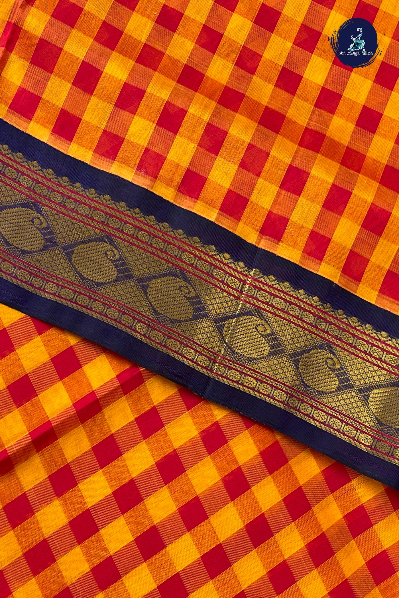 Multi Colour Checked Saree With Paalum Pazham Kattam Pattern