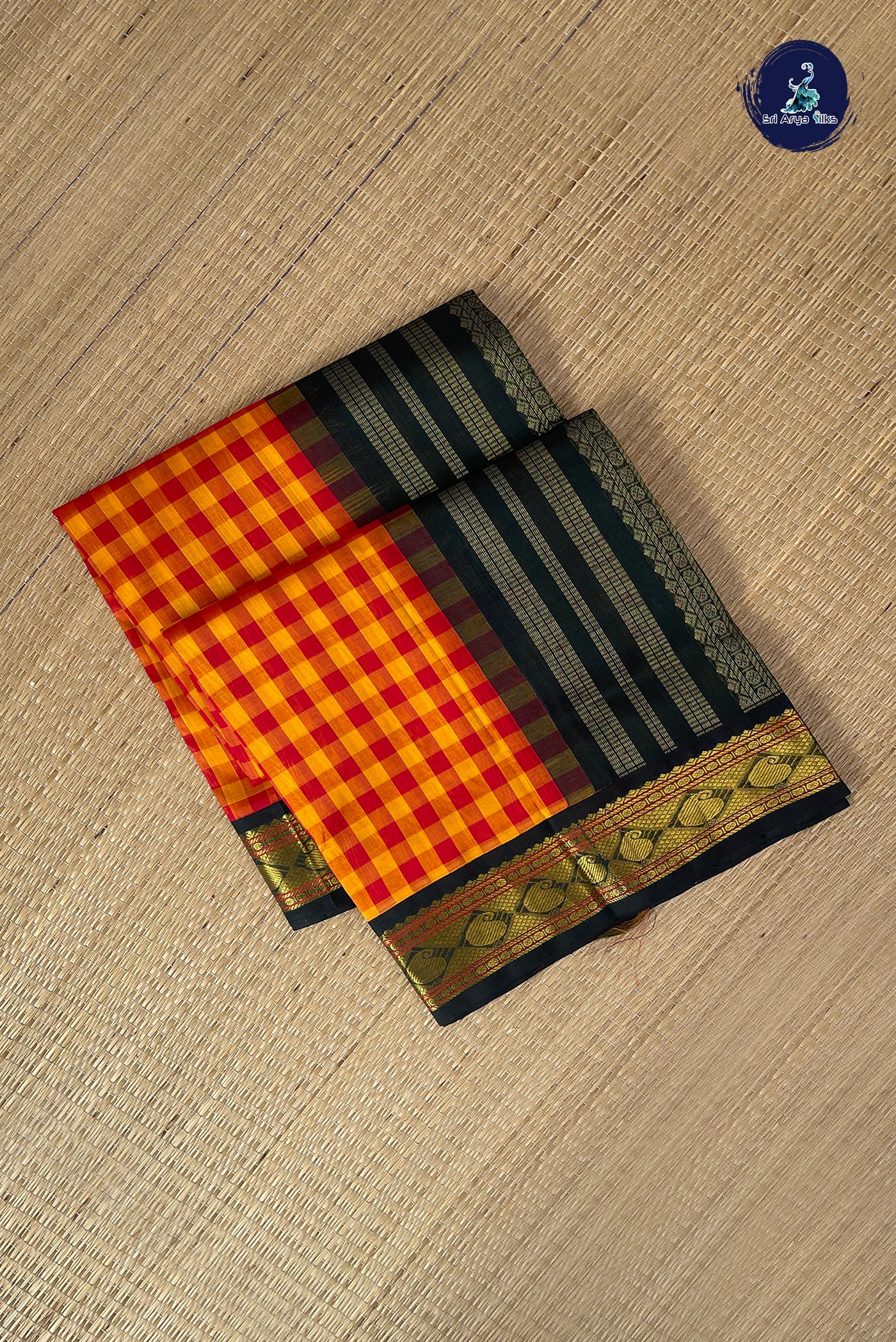 Multi Colour Checked Saree With Paalum Pazham Kattam Pattern