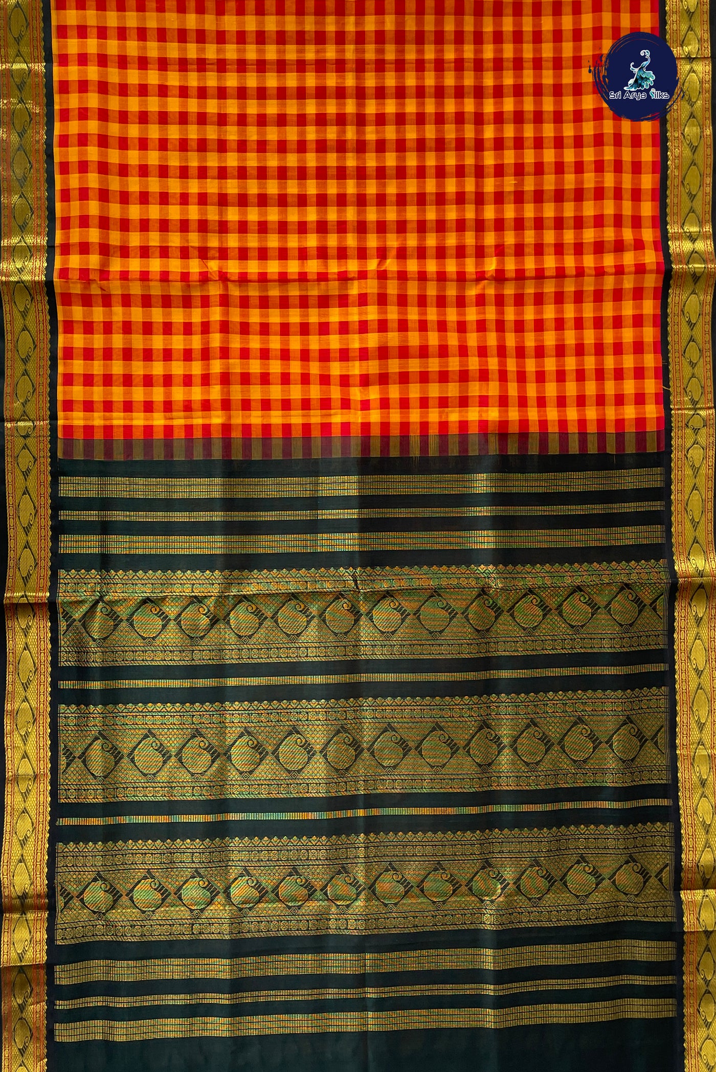Multi Colour Checked Saree With Paalum Pazham Kattam Pattern