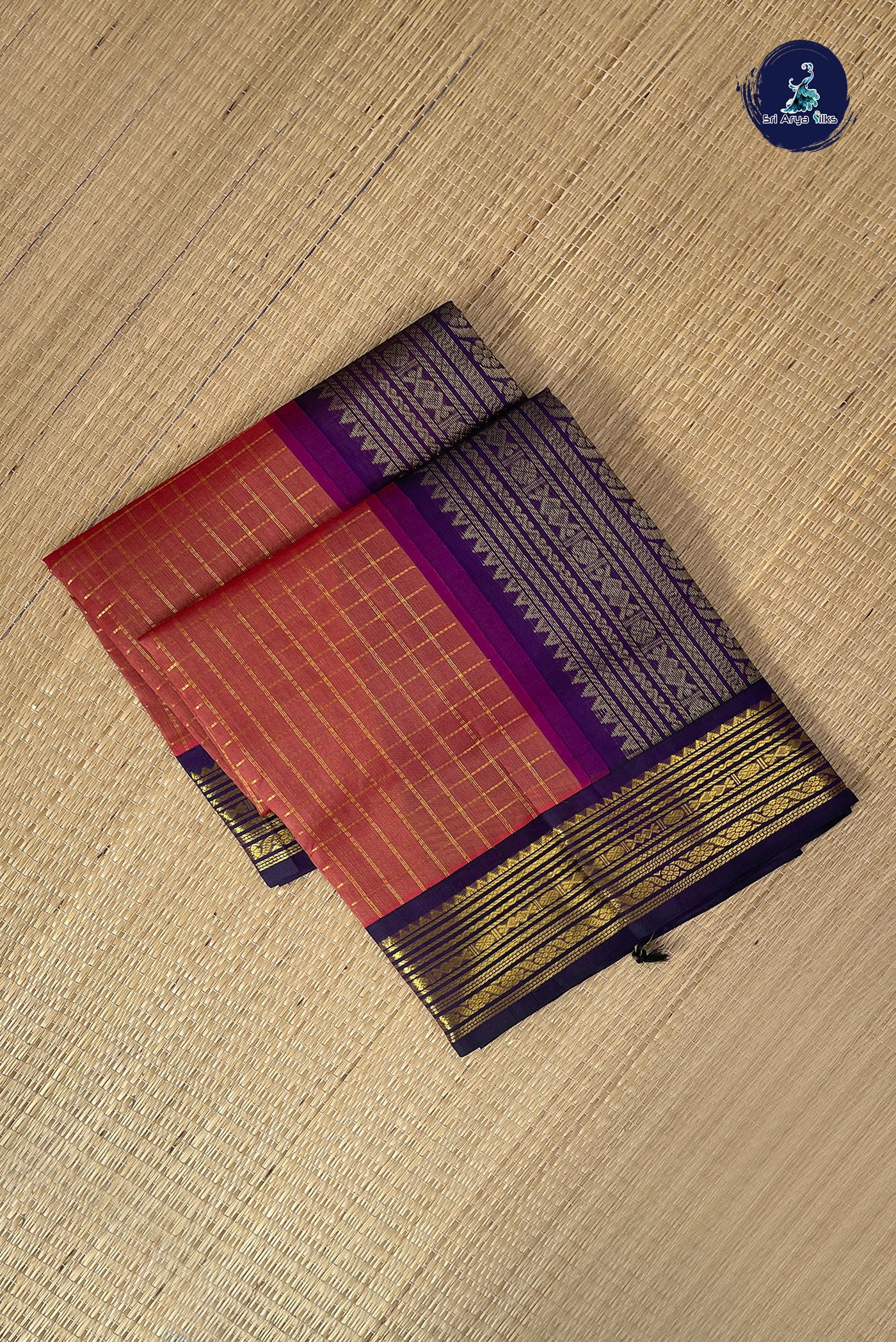 Lite Mustard Orange Checked Saree With Zari Checked Pattern