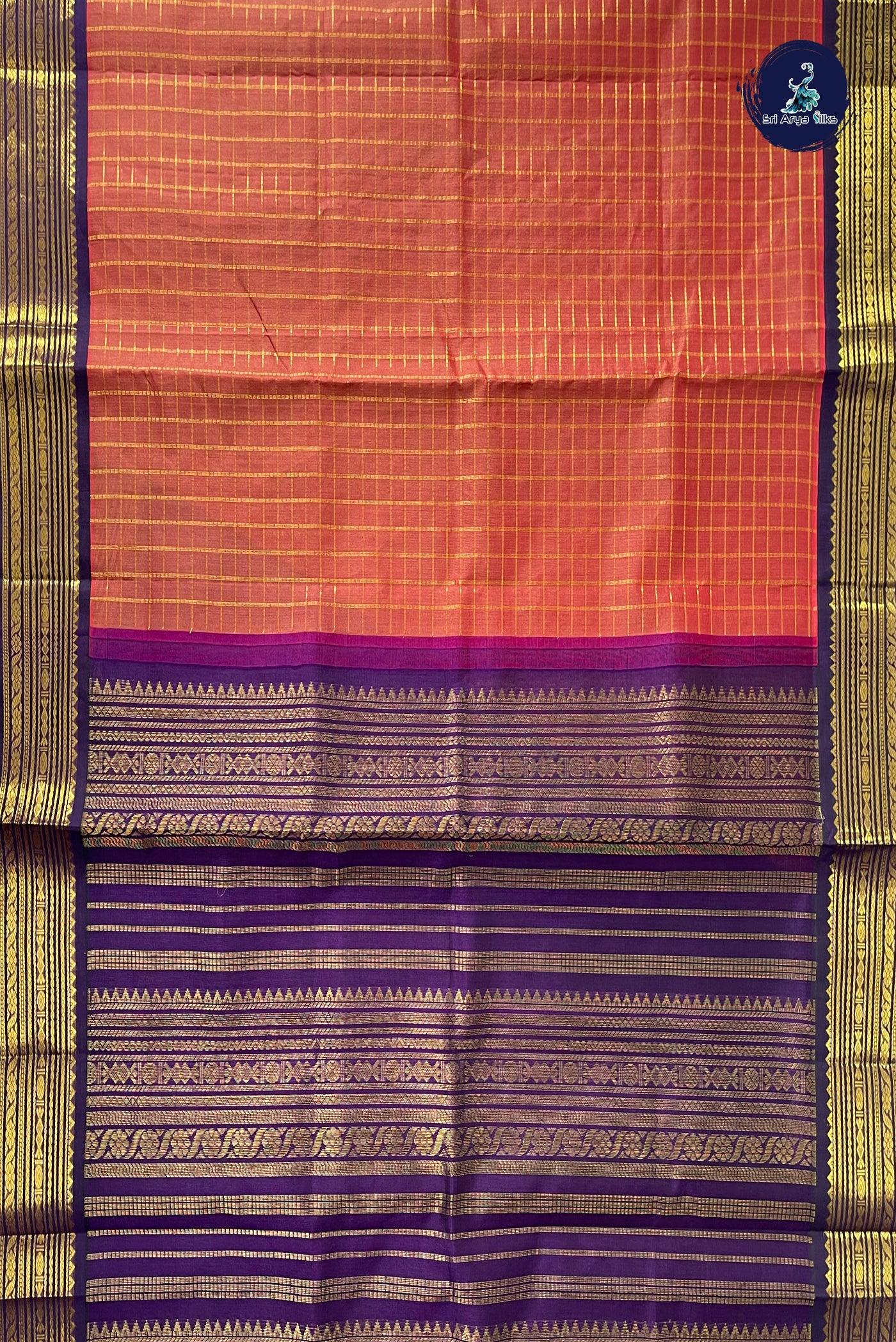 Lite Mustard Orange Checked Saree With Zari Checked Pattern