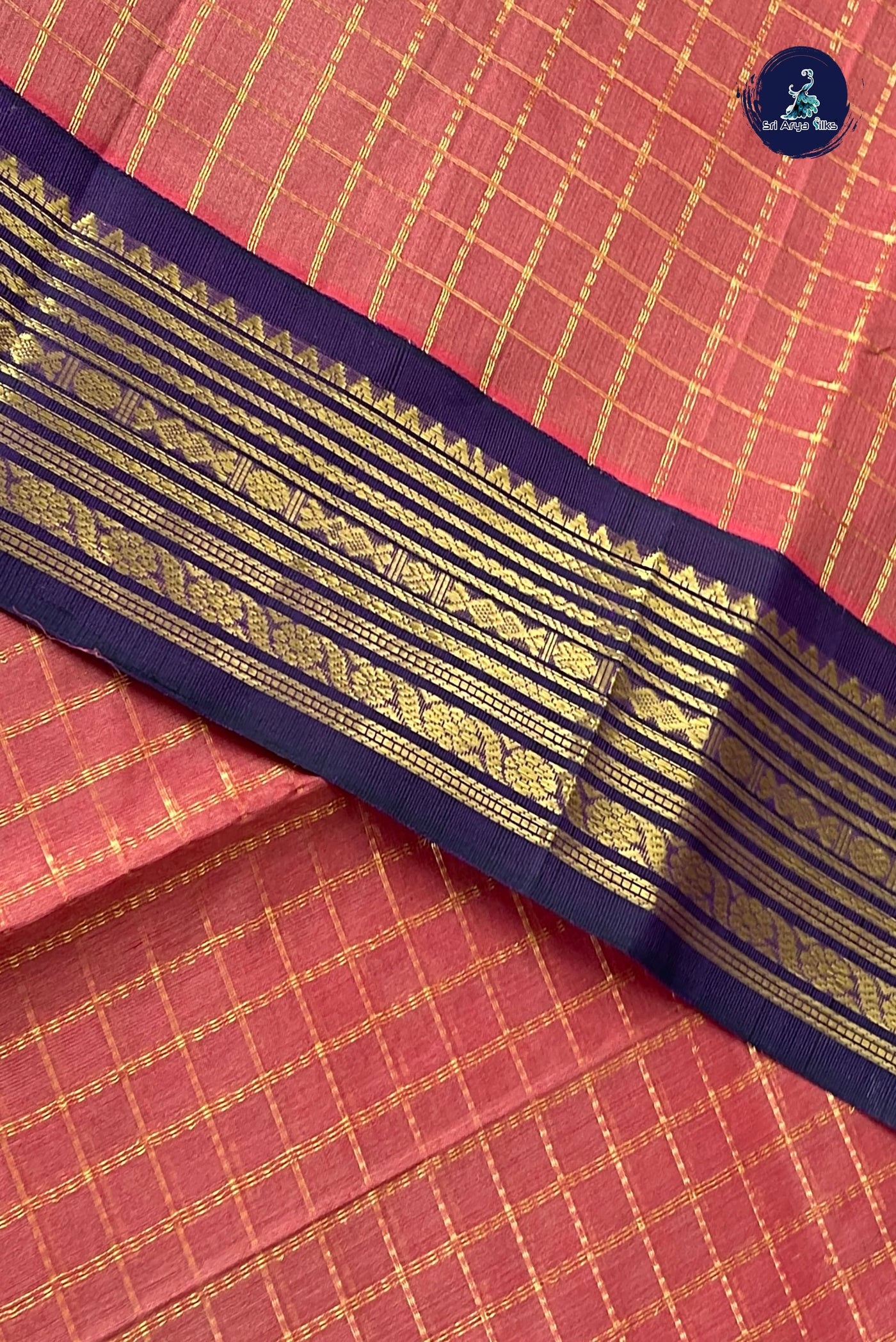 Lite Mustard Orange Checked Saree With Zari Checked Pattern