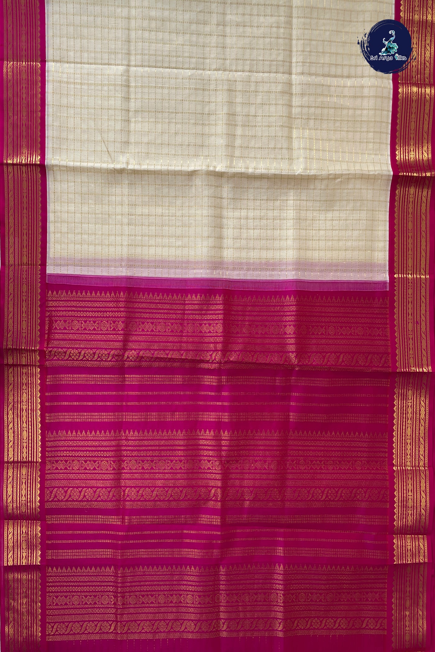 Off White Checked Saree With Zari Checked Pattern