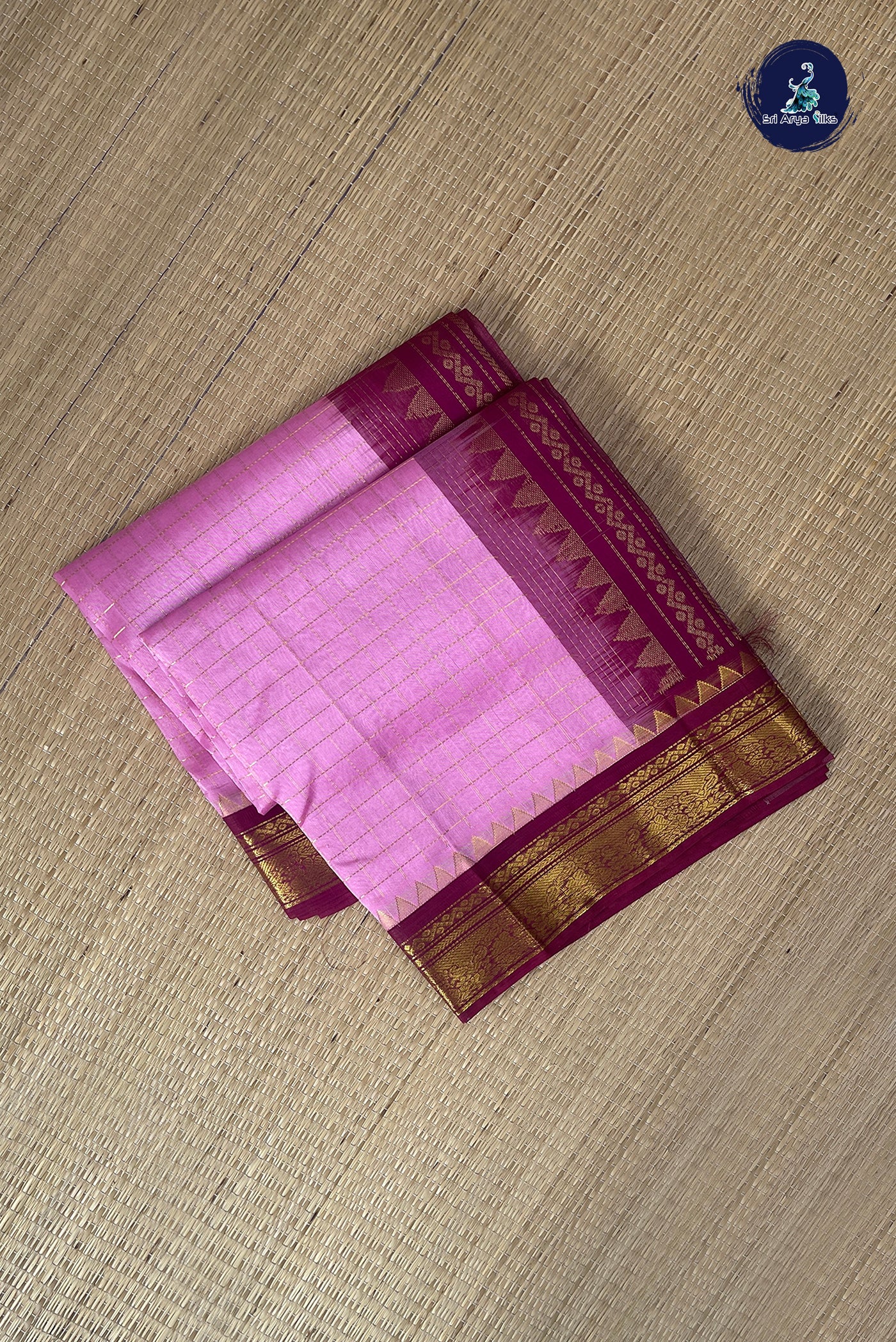 Light Pink Checked Saree With Zari Checked Pattern