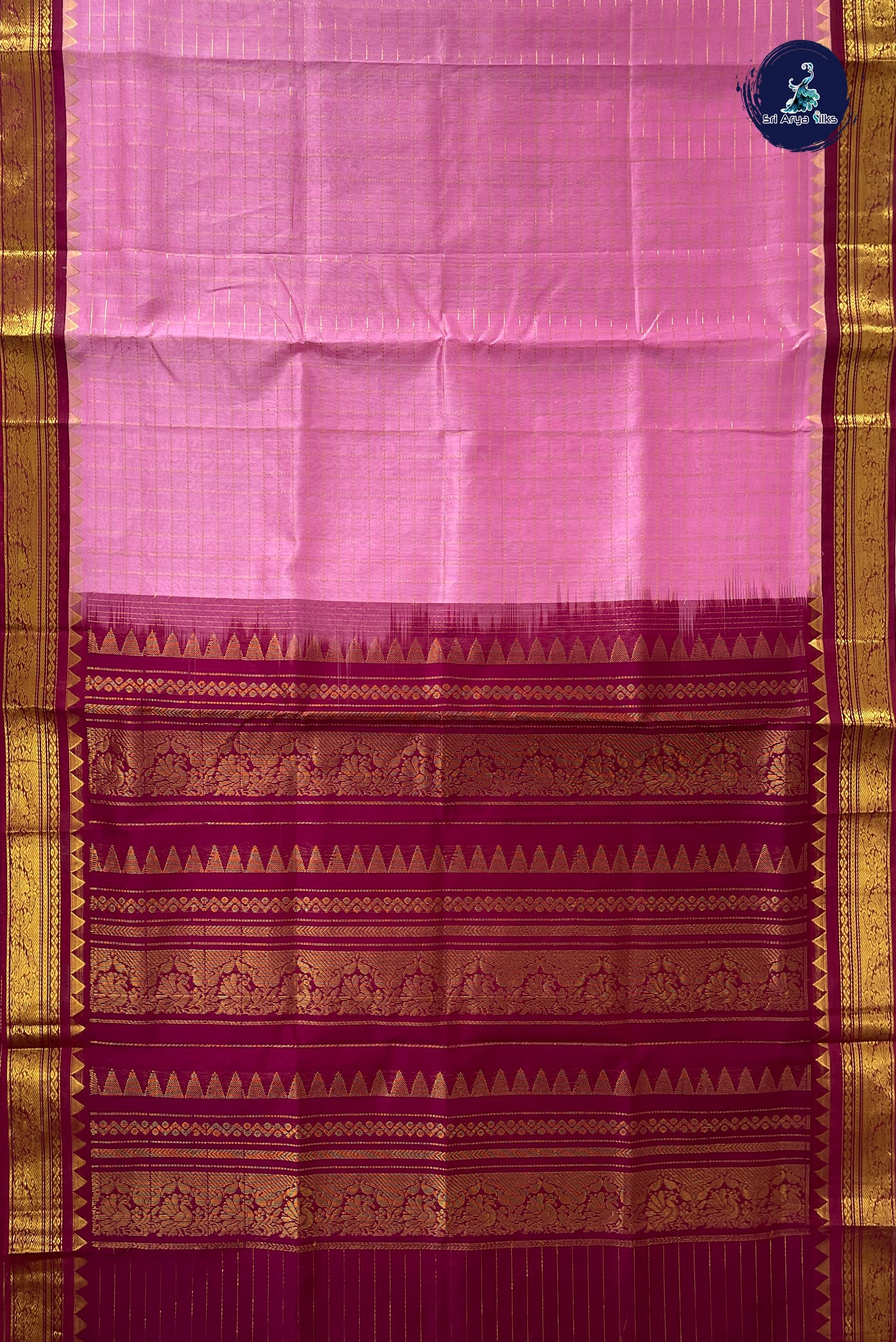 Light Pink Checked Saree With Zari Checked Pattern