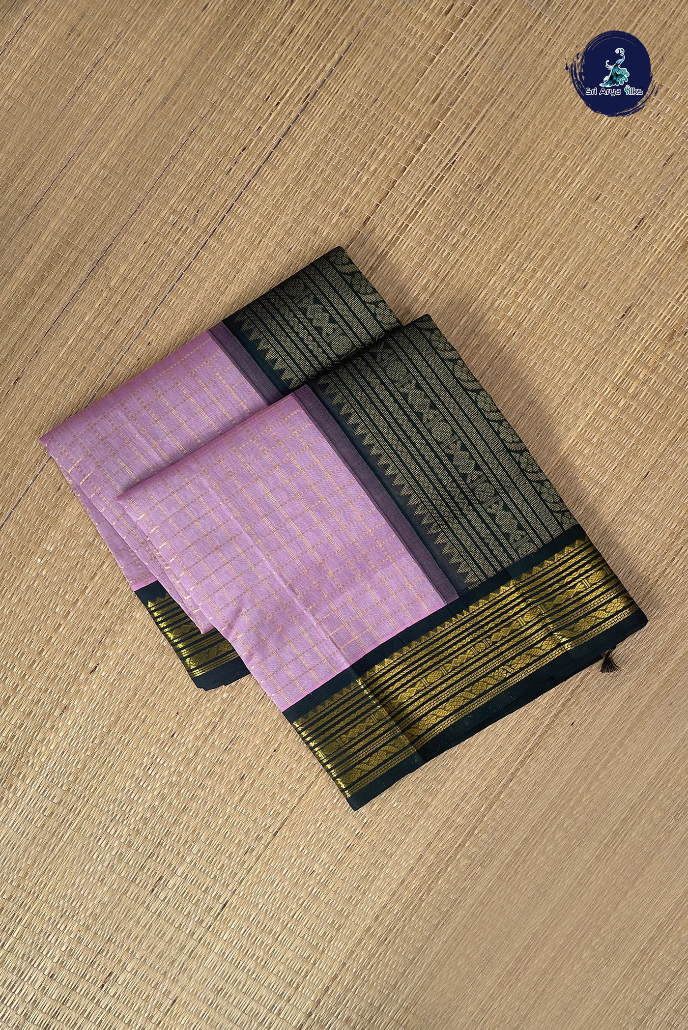 Lotus Pink Checked Saree With Zari Checked Pattern