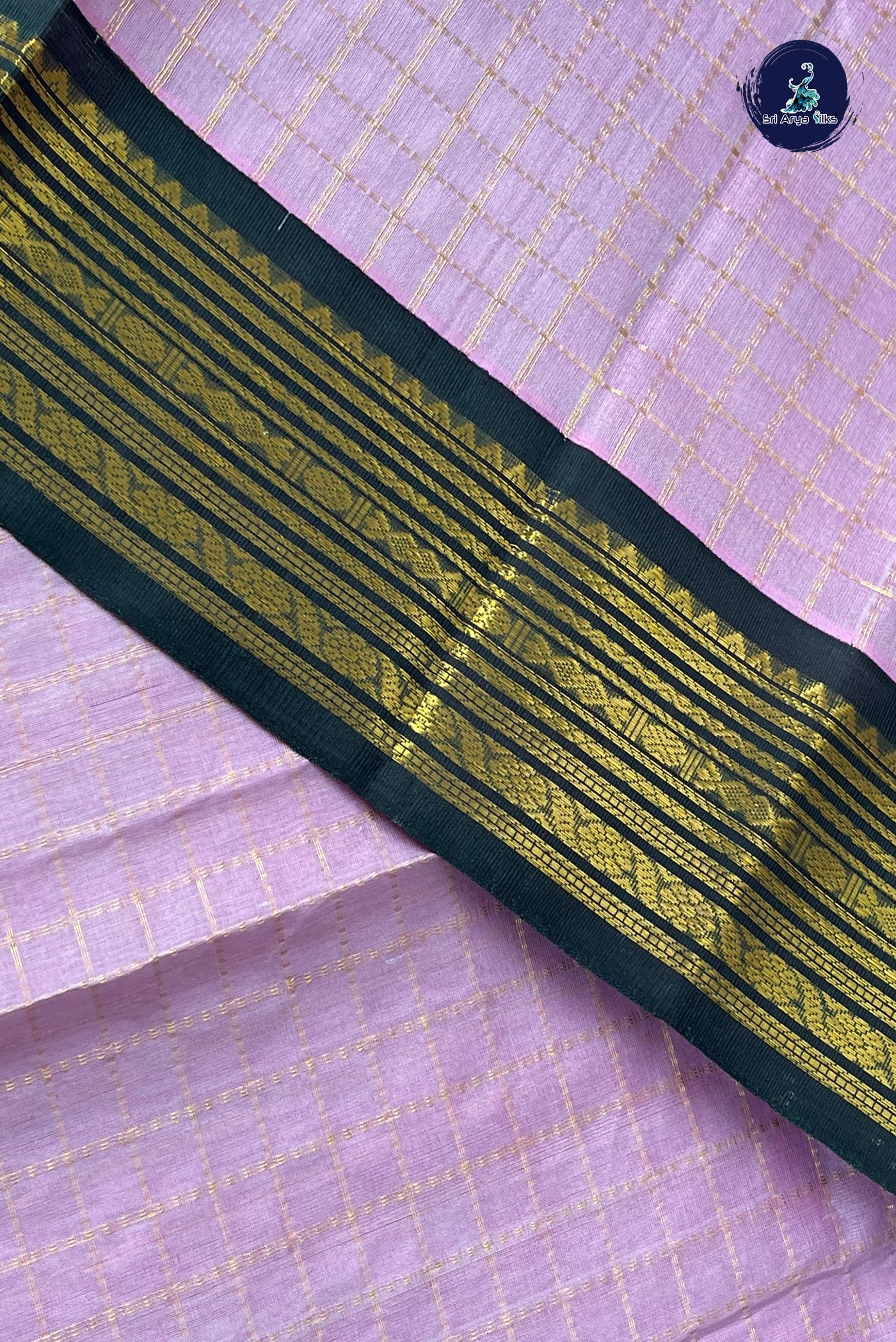 Lotus Pink Checked Saree With Zari Checked Pattern
