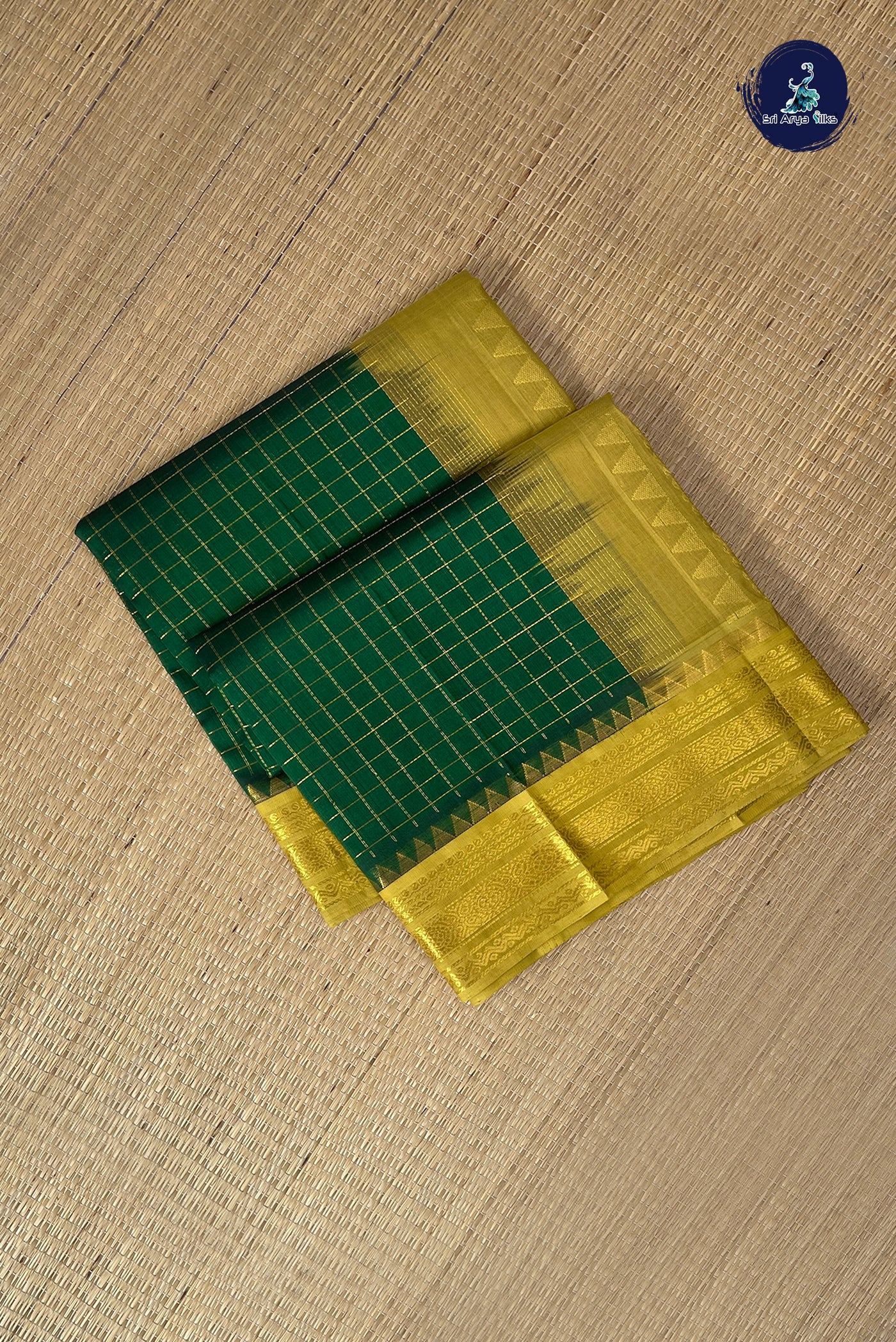 Green Checked Saree With Zari Checked Pattern